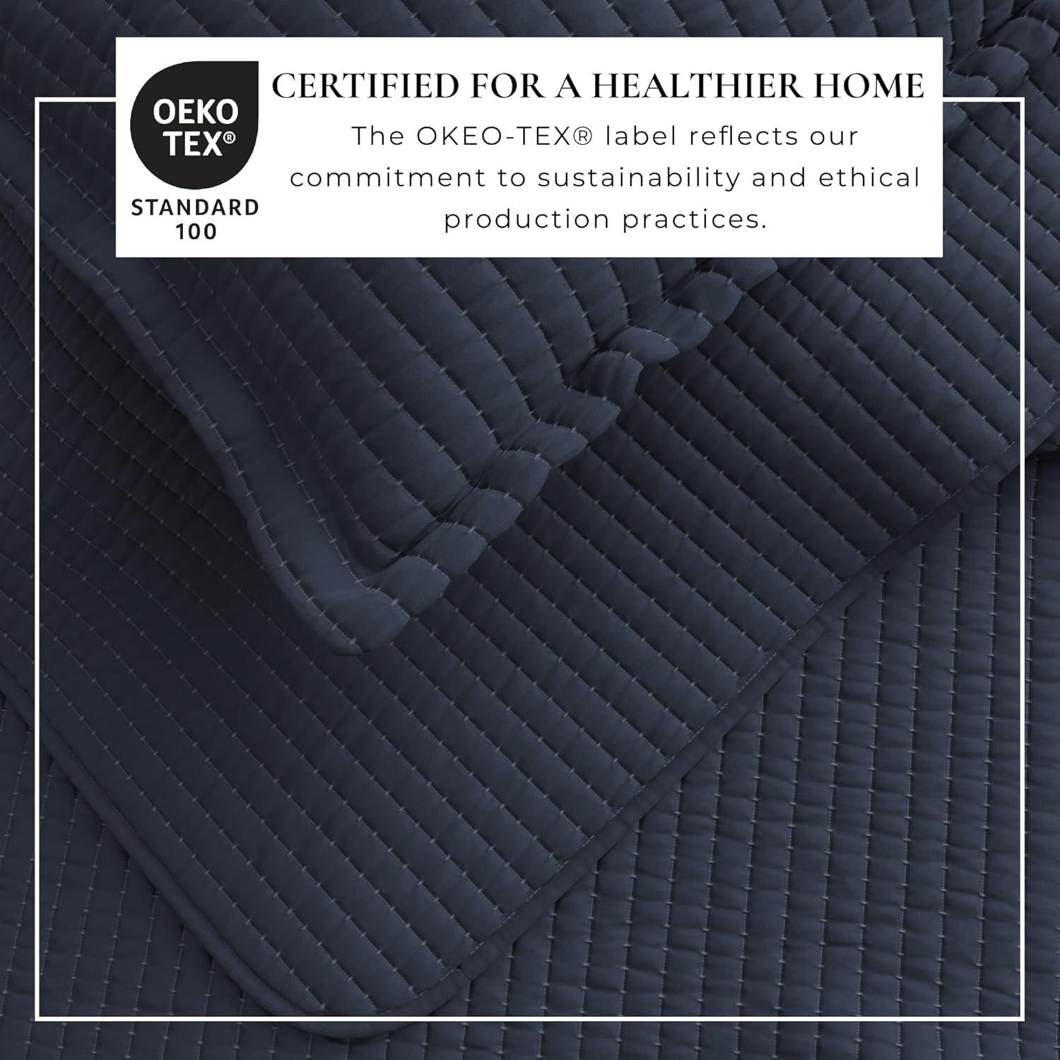 Great Bay Home Detailed Channel Stitch All-Season Reversible Quilt Set With Shams (King, Navy)