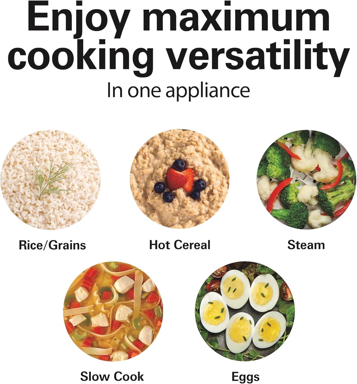 Hamilton Beach Compact Multi Cooker, 1.5 Quart, with Rice Cooker, Egg Cooker, Slow Cooker, Food Steamer and Cereal Functions, 37524