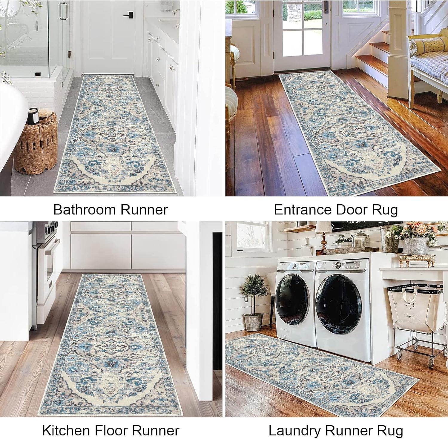 Blue Medallion 2' x 6' Washable Cotton Runner Rug