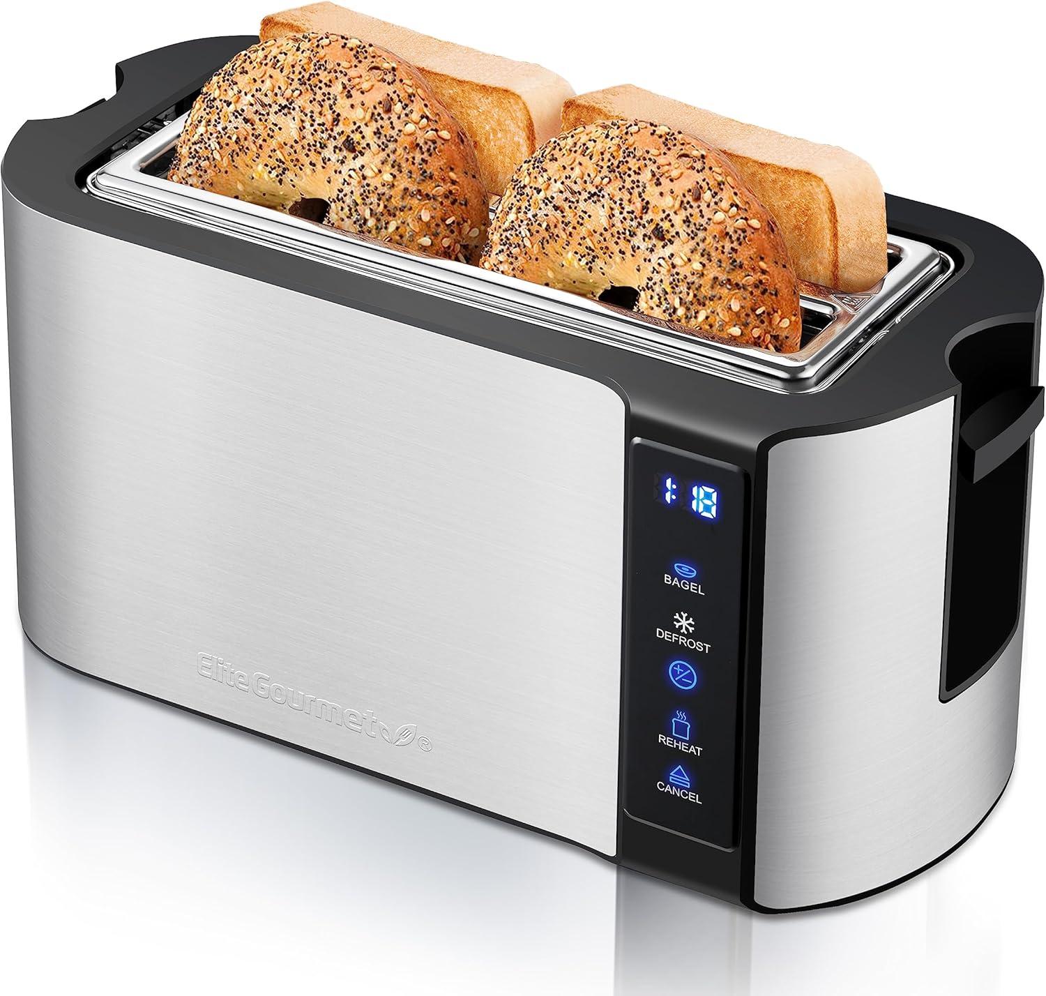 Elite Gourmet Stainless Steel Digital 4-Slice Long Slot Toaster