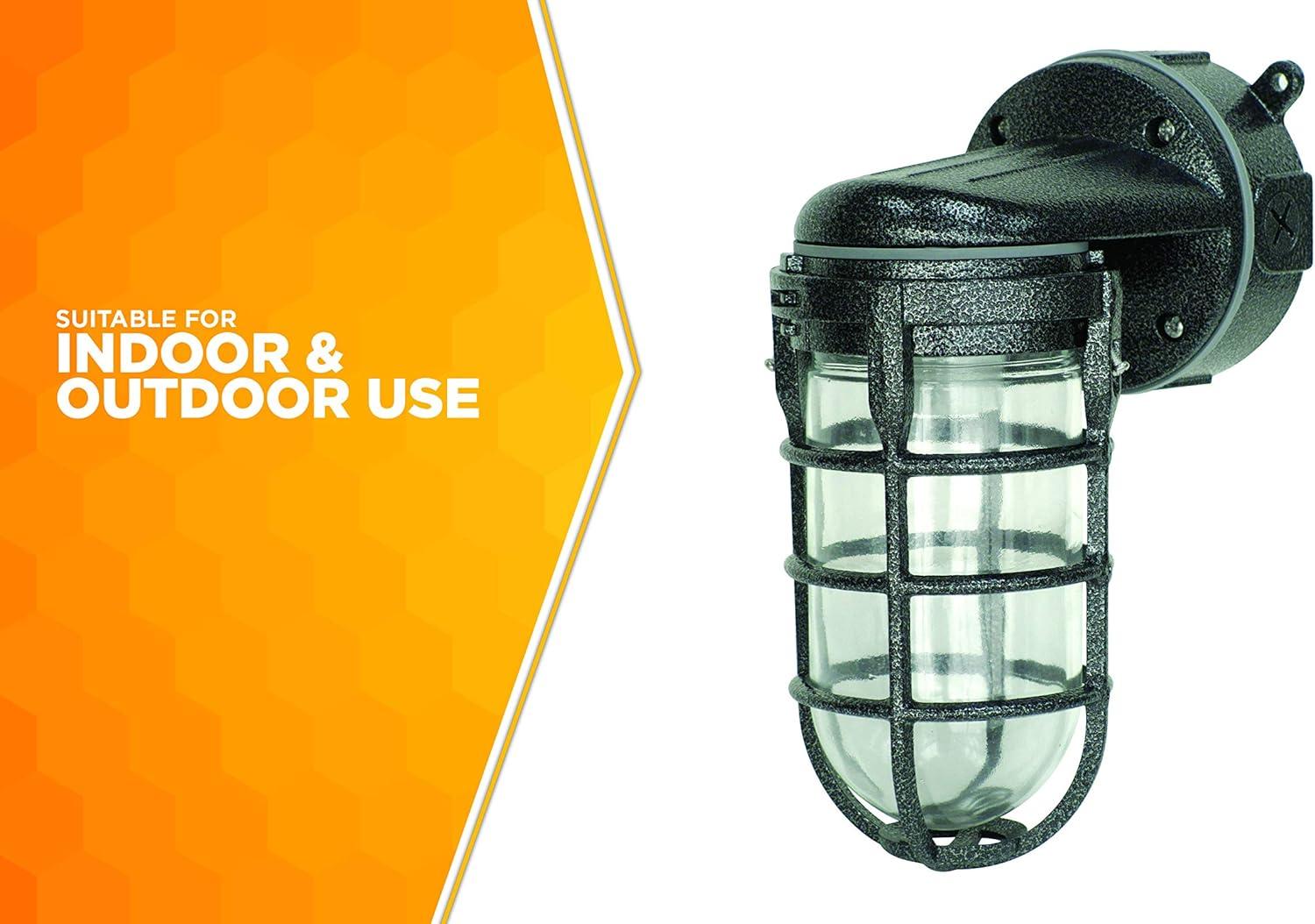 Woods L1707SVBLK Wall Mount Light in Hammered Black Finish Sturdy Die Cast Aluminum Cage, Suitable for Indoor and Outdoor Use