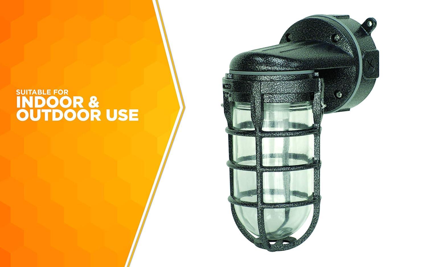 Woods L1707SVBLK Wall Mount Light in Hammered Black Finish Sturdy Die Cast Aluminum Cage, Suitable for Indoor and Outdoor Use
