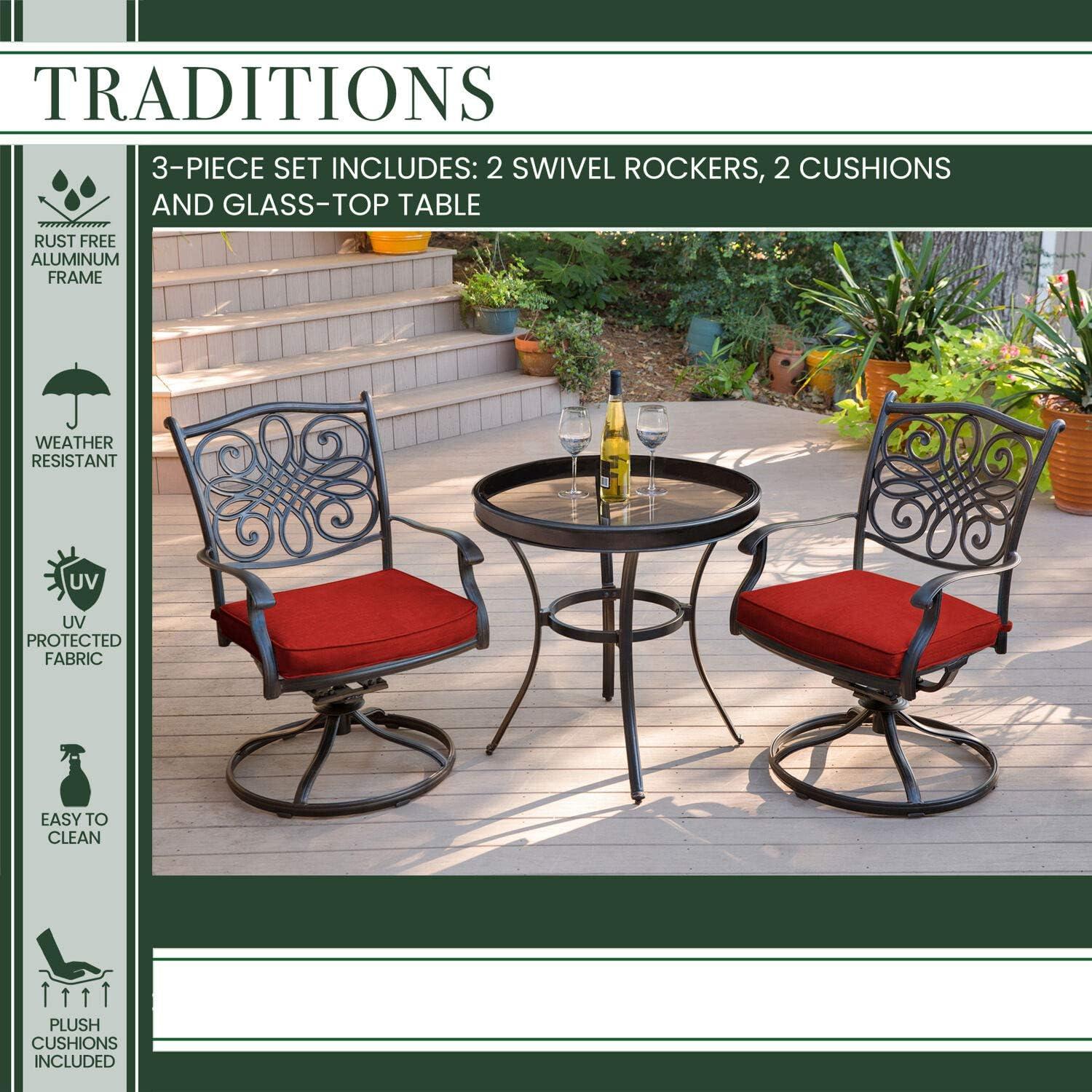 Bronze Cast Aluminum 3-Piece Patio Bistro Set with Red Cushions