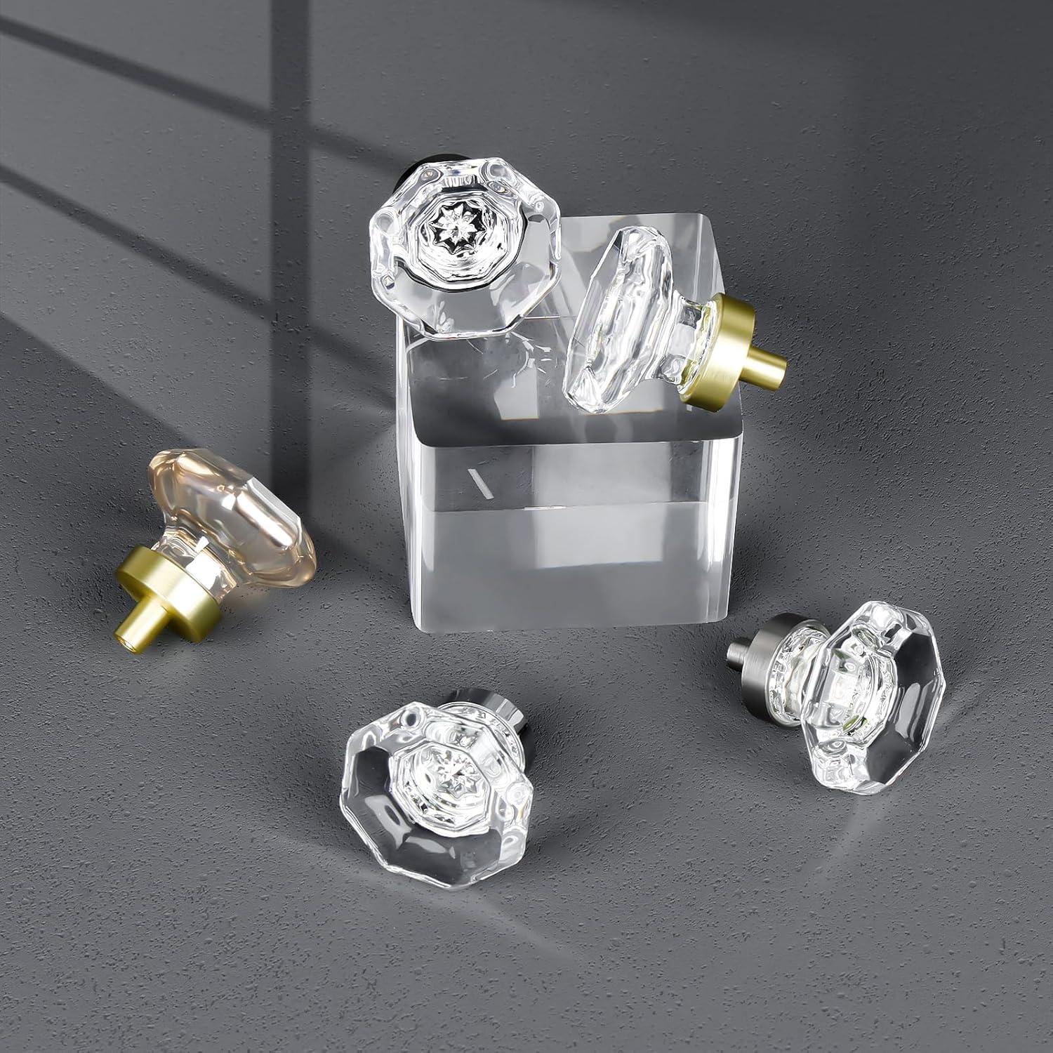 8 Pcs Crystal Cabinet Knobs, Glass Cabinet Knobs for Dresser Drawers, Kitchen Drawer Pulls Black Matte, Octagon