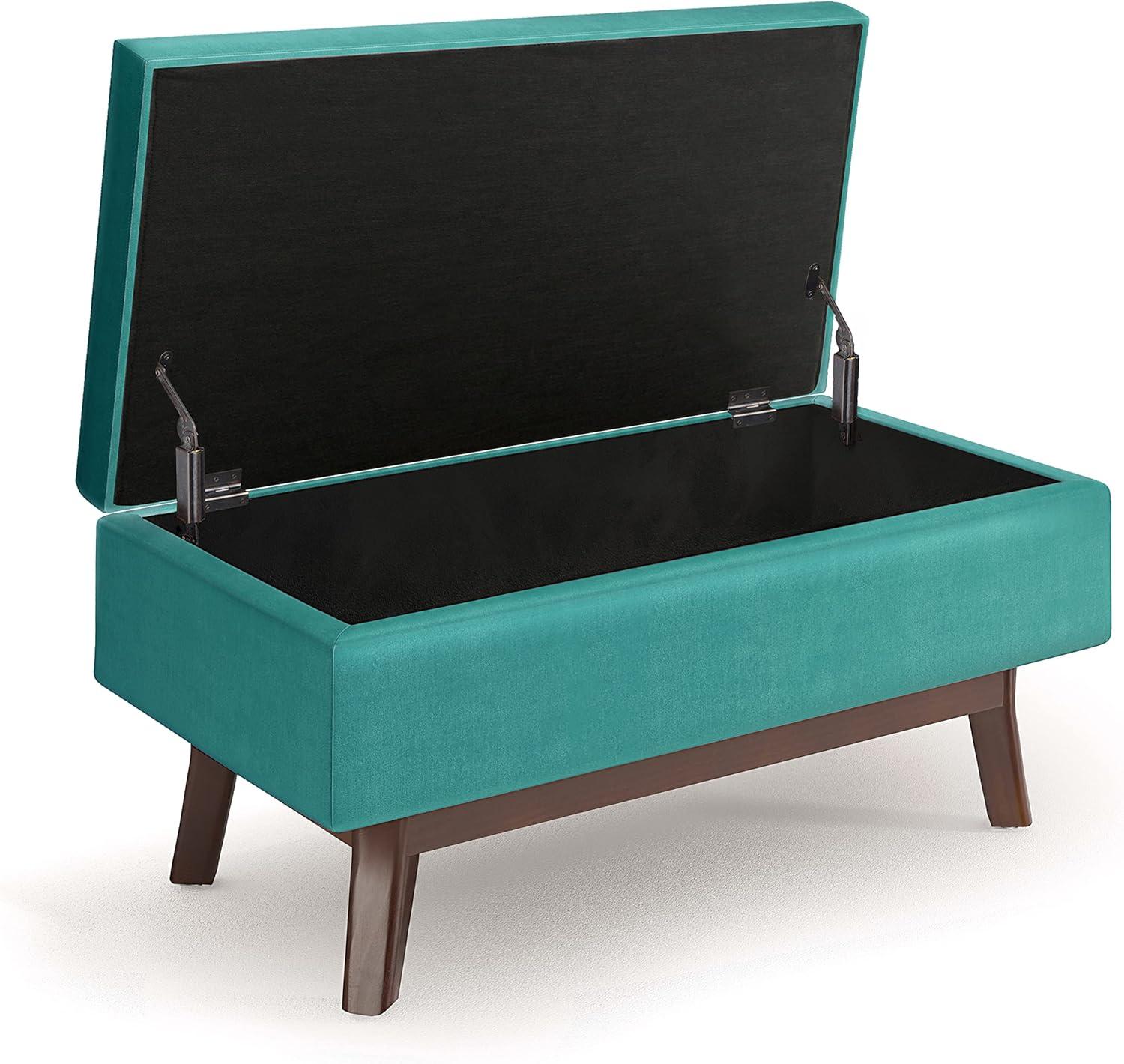 Owen Aqua Blue Velvet Mid Century Modern Small Storage Ottoman