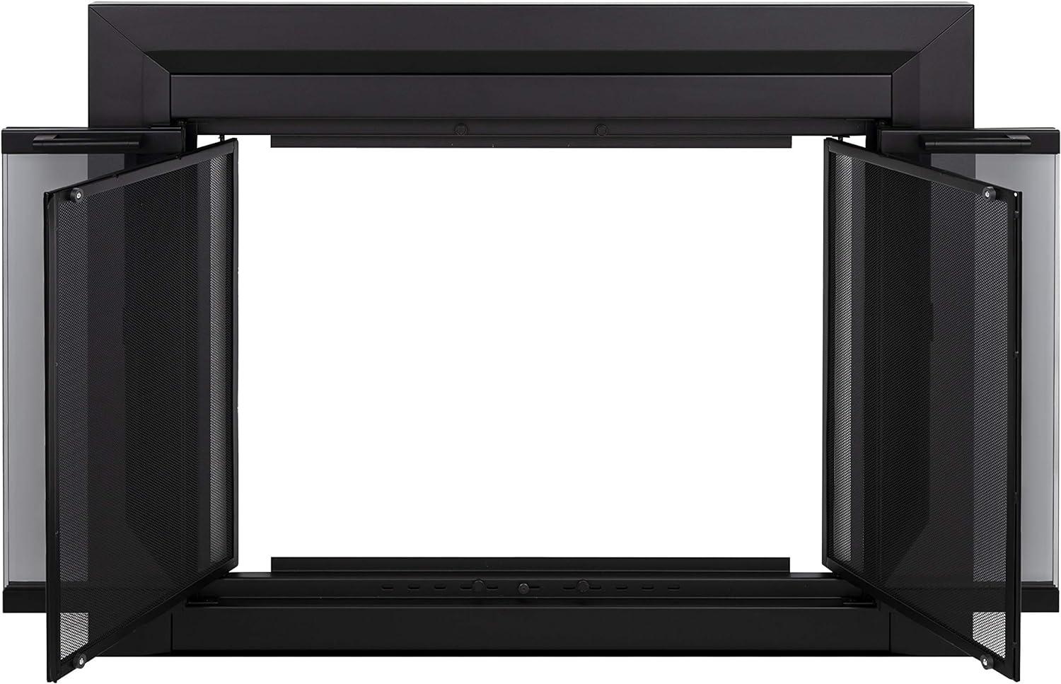 Pleasant Hearth Clairmont Fireplace Screen and Bi-Fold Track-Free Smoked Glass Doors - Black