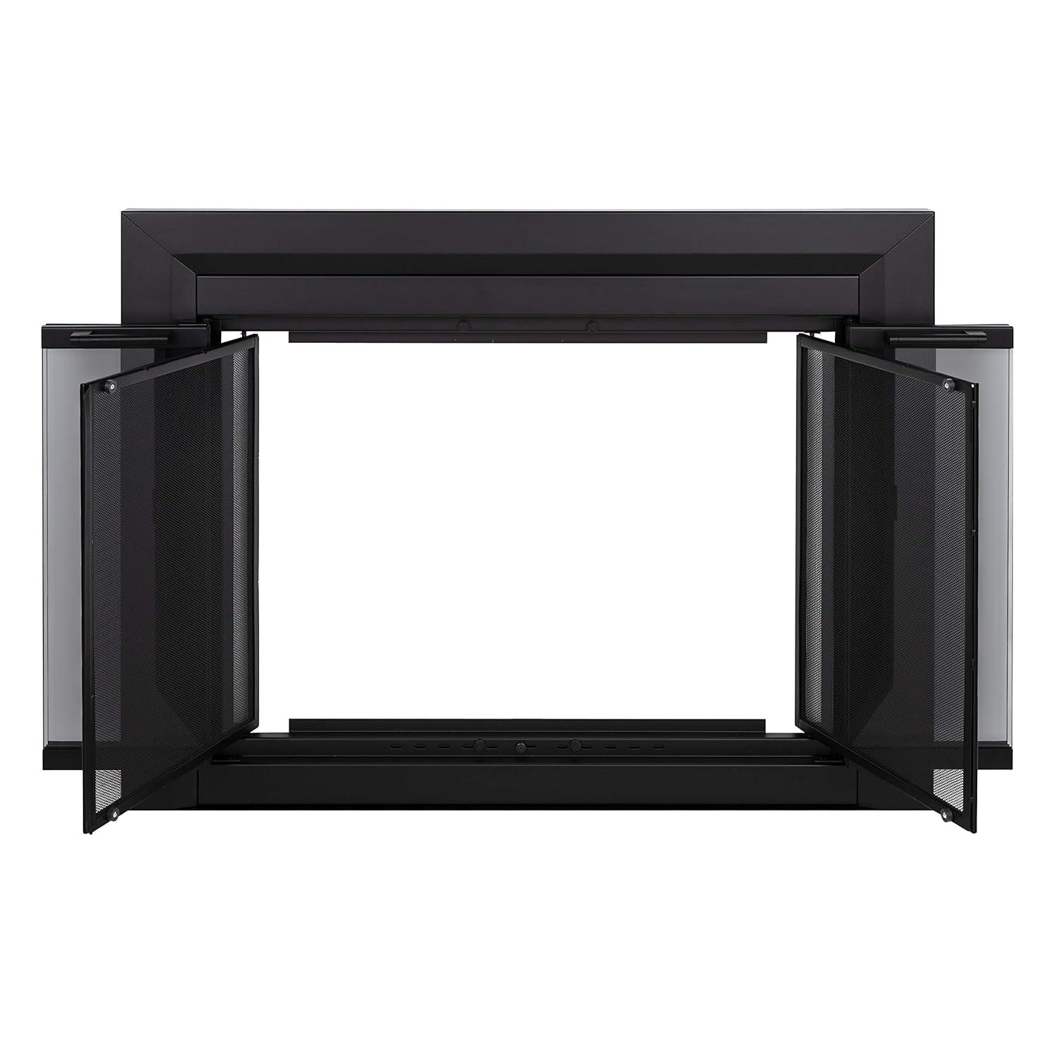 Pleasant Hearth Clairmont Fireplace Screen and Bi-Fold Track-Free Smoked Glass Doors - Black