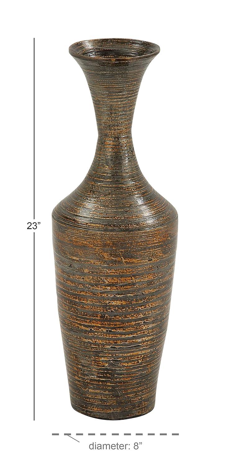 23" Dark Brown Bamboo Wood Decorative Table Vase with Lacquer Finish
