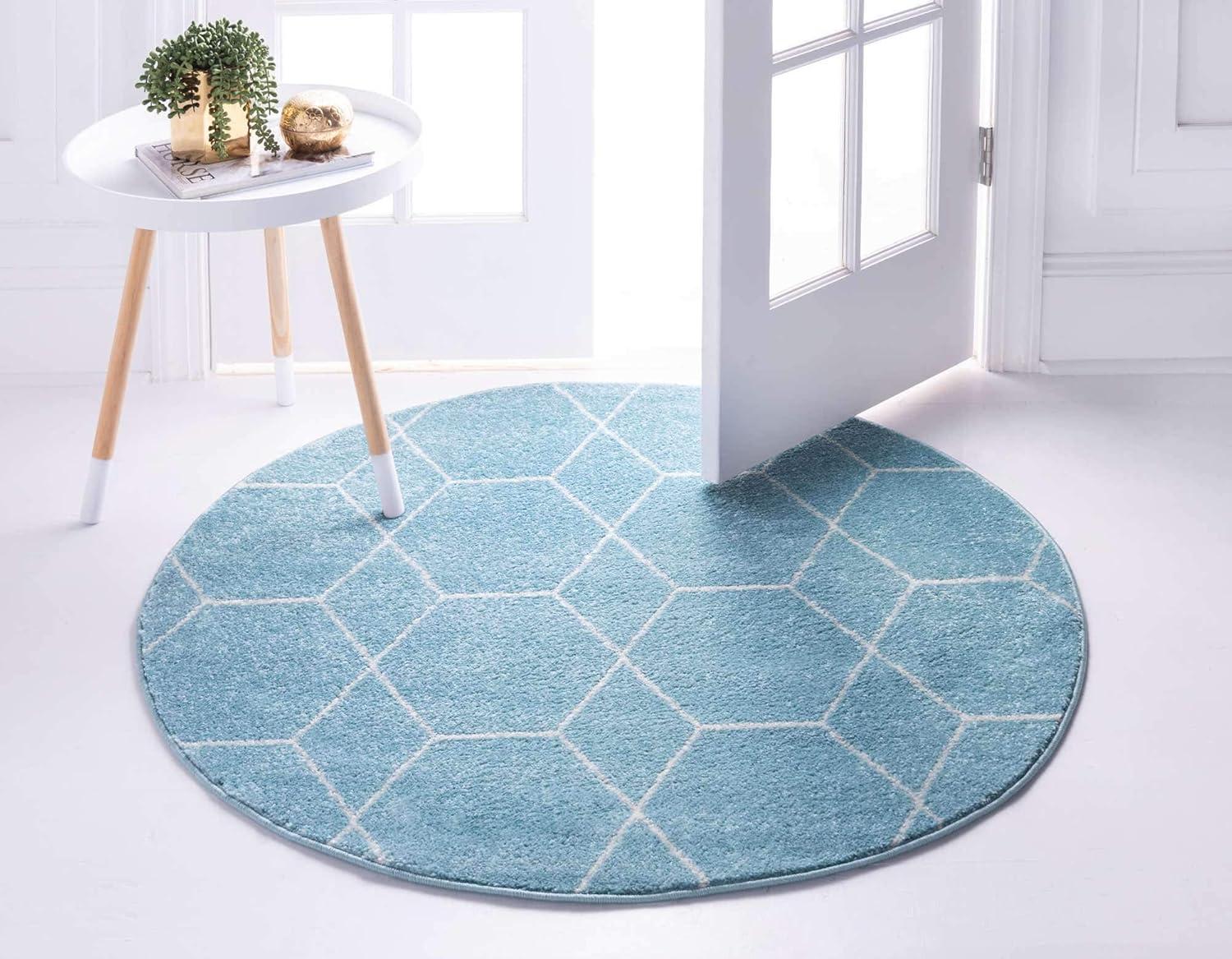 Unique Loom 4' 0 x 4' 0 Trellis Frieze Light Blue Area Rug