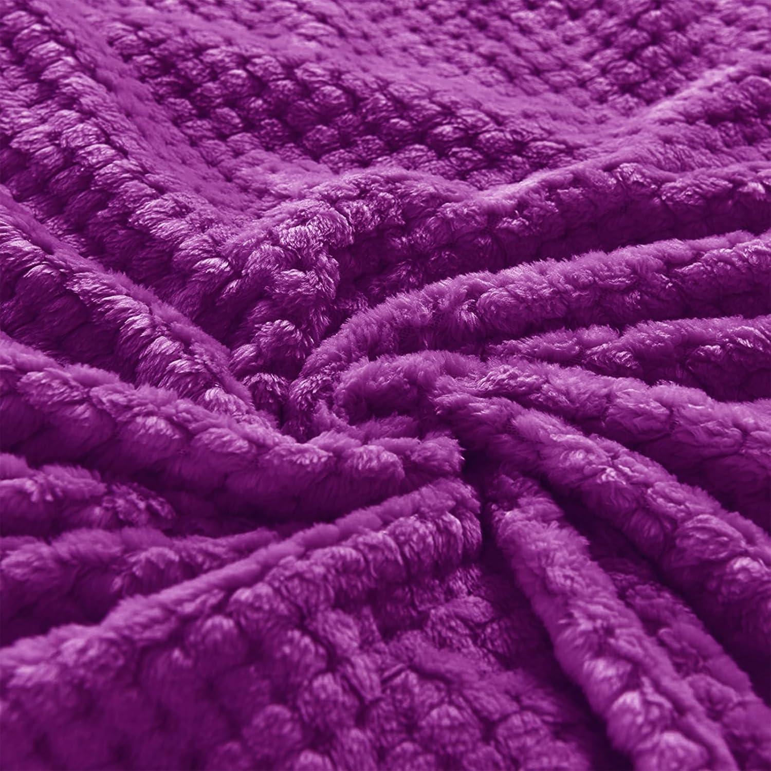 Exclusivo Mezcla Waffle Textured Extra Large Fleece Blanket, Super Soft and Warm Throw Blanket for Couch, Sofa and Bed (Purple, 50"x70")-Cozy, Fuzzy and Lightweight