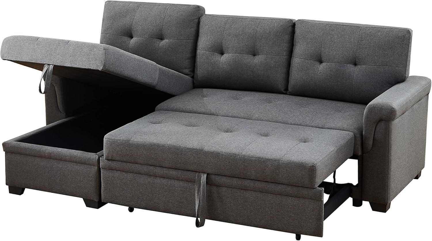 Lucca Dark Gray Linen Tufted Sectional Sofa with Storage Chaise