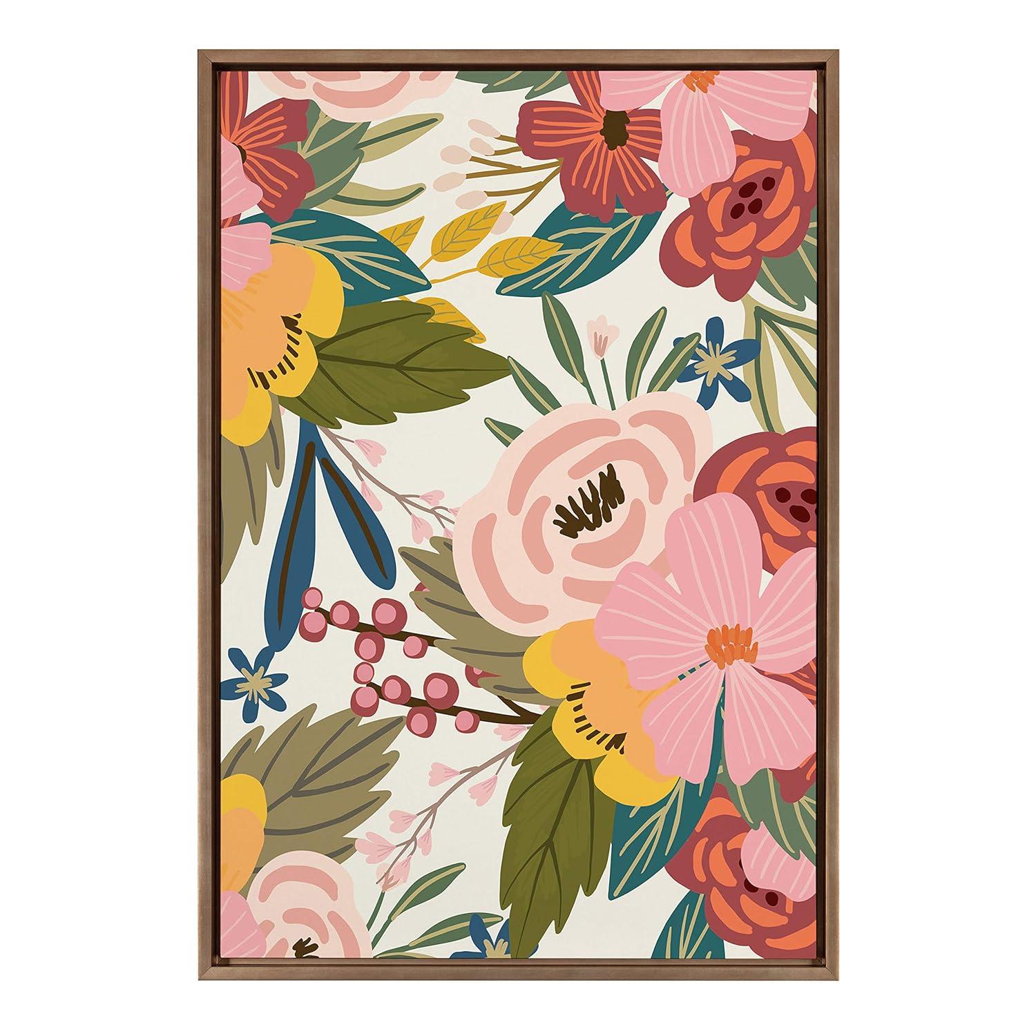 23" x 33" Slyvie Softly Framed Canvas Wall Art by Mia Charro Gold - Kate and Laurel: Modern Botanical Screen Print, Sawtooth Back