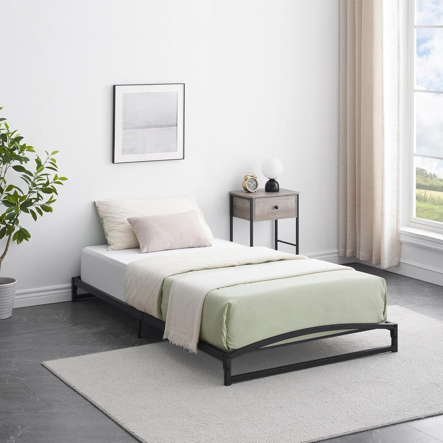 Jojoka Twin Size Metal Platform Bed Frame, 6 inch Low Profile, Mattress Foundation No Box Spring, Sturdy and Noise Free