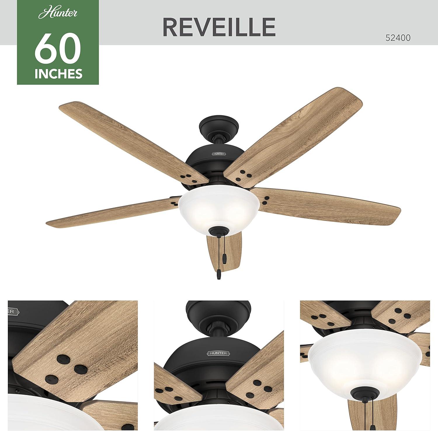 Rustic 60" Matte Black Ceiling Fan with LED Light & WhisperWind Motor