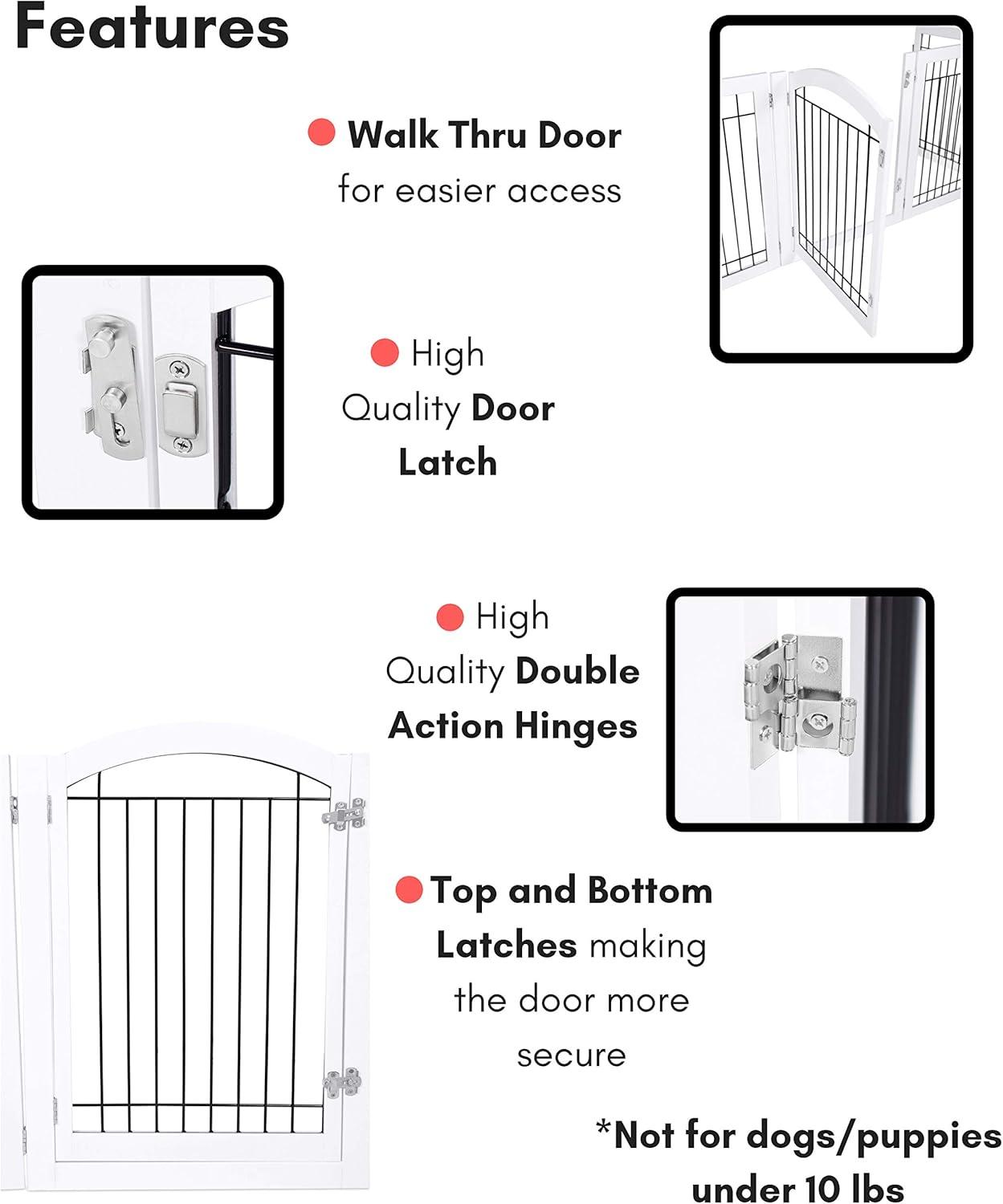 Expandable White Wood and Black Wire Freestanding Pet Gate