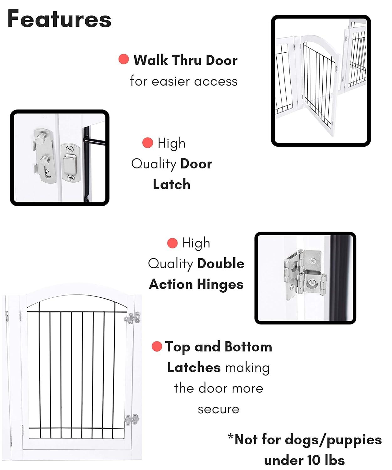 Expandable White Wood and Black Wire Freestanding Pet Gate