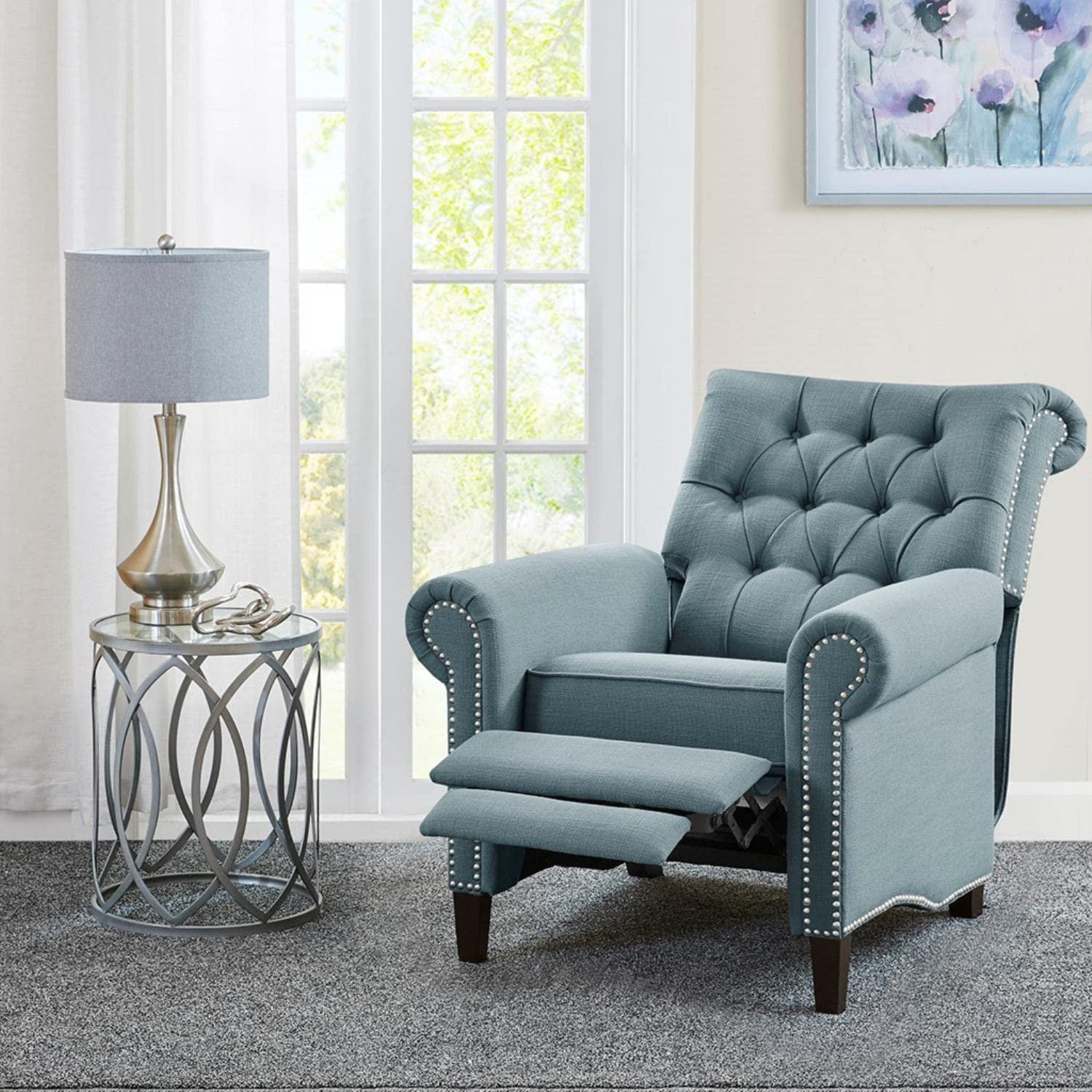 Zak Recliner Blue: Madison Park, Polyester & Linen Upholstery, Wood Frame, Foam Fill, Spot Clean