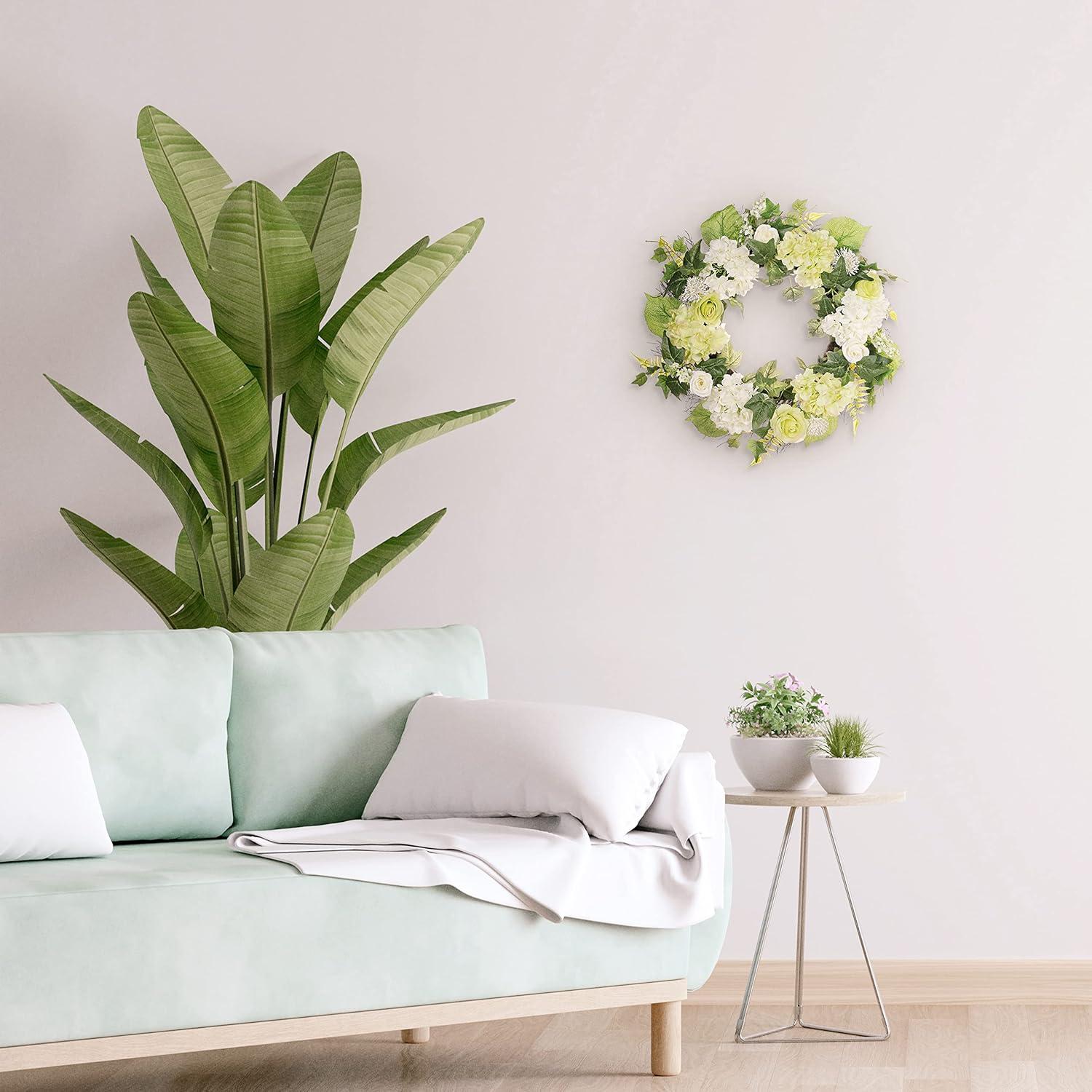 Puleo International 24 in. Artificial Hydrangea, Rose Floral Spring Wreath with Green Leaves