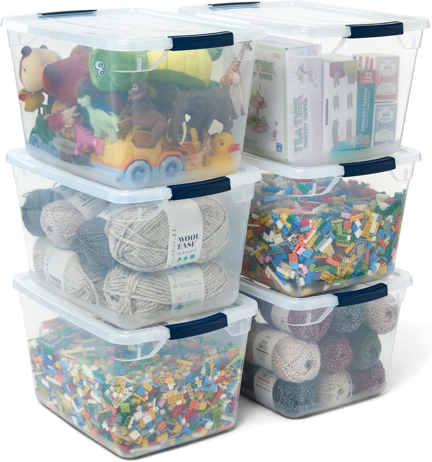 Clear 30 Qt Stackable Plastic Storage Totes with Lids, 6 Pack