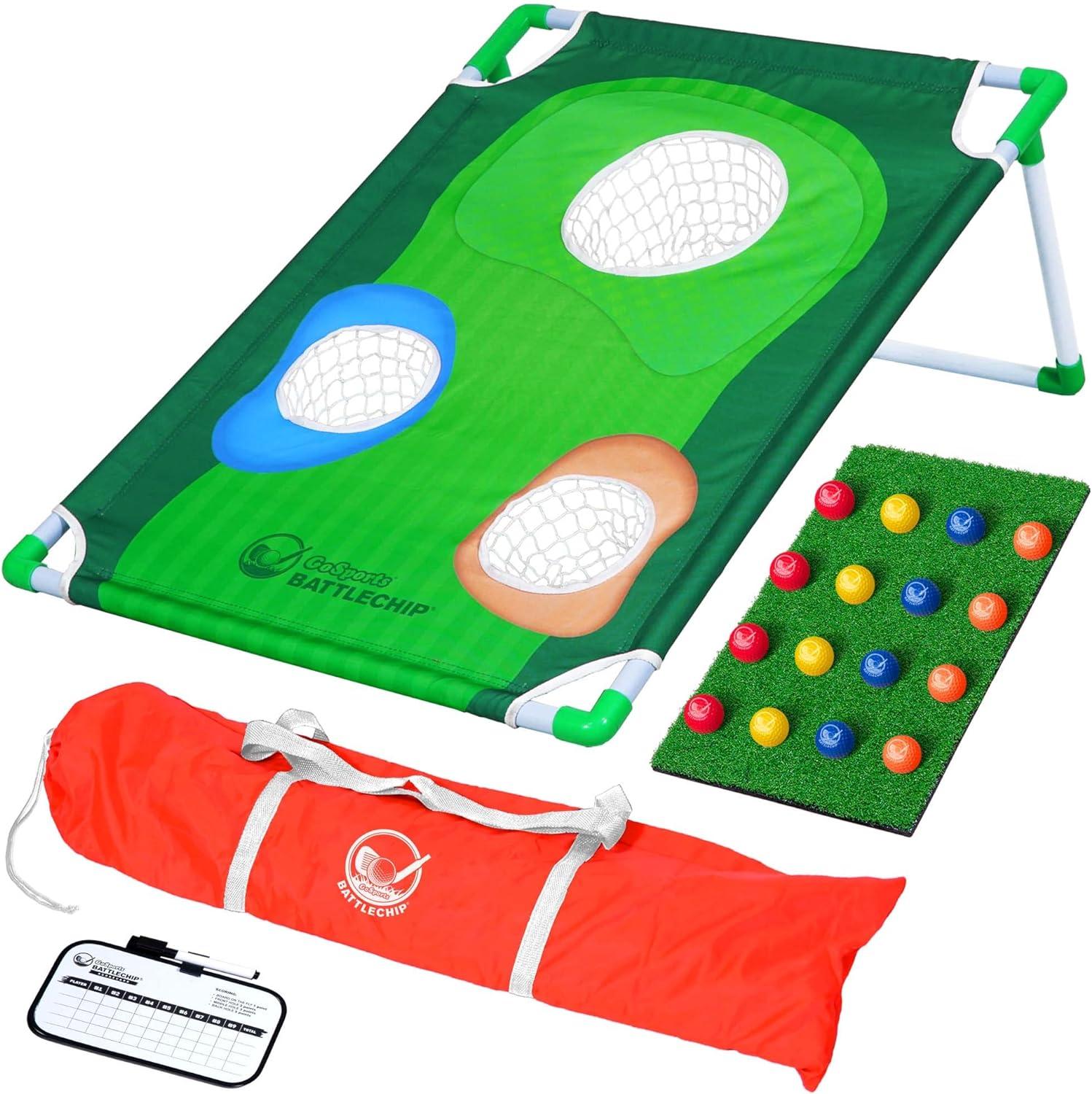 GoSports BattleChip Backyard Golf Cornhole Games – Includes Targets, Chipping Mats, Foam Golf Balls, Scorecard and Carry Case