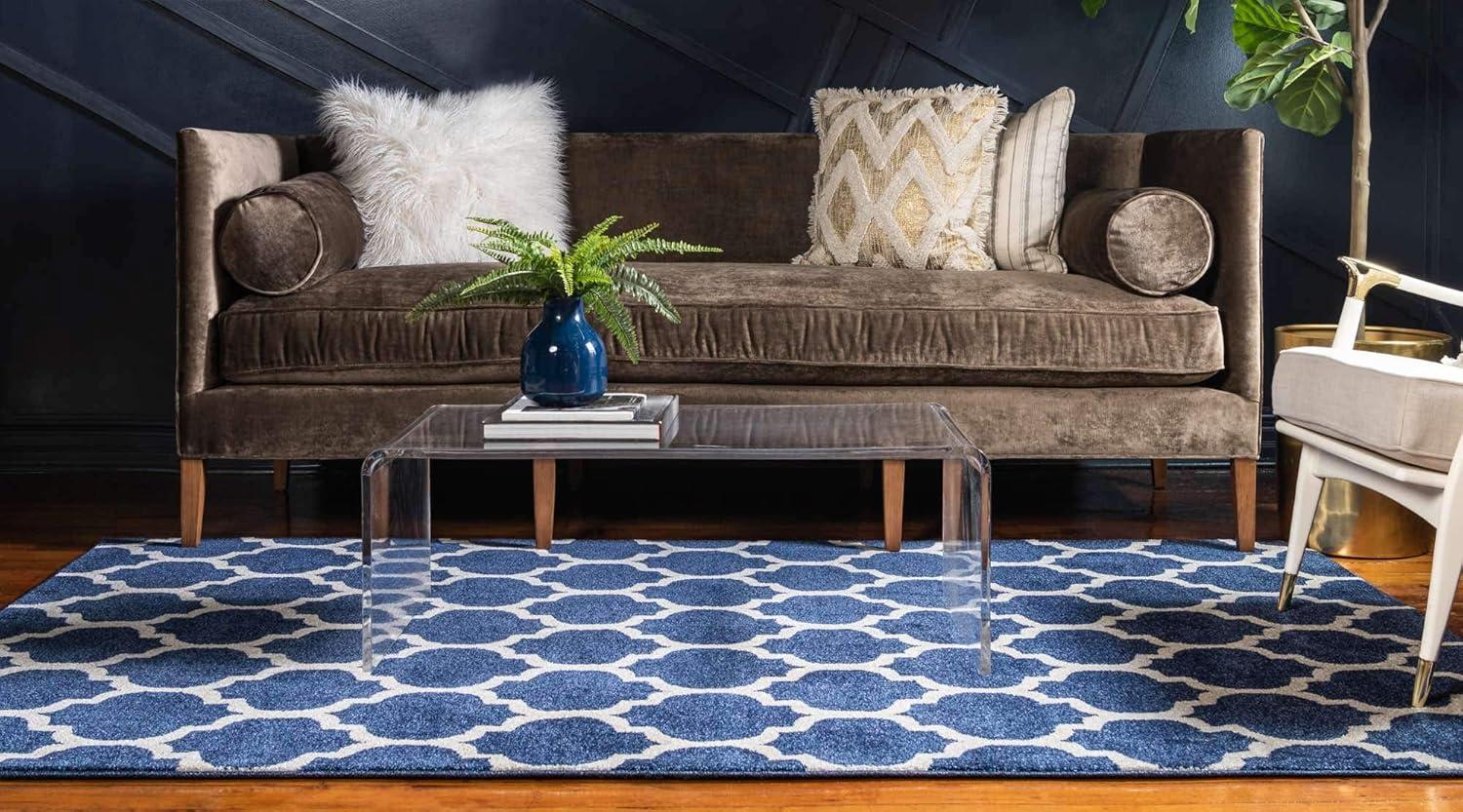 Unique Loom 4' 1 x 6' 1 Trellis Philadelphia Dark Blue Area Rug