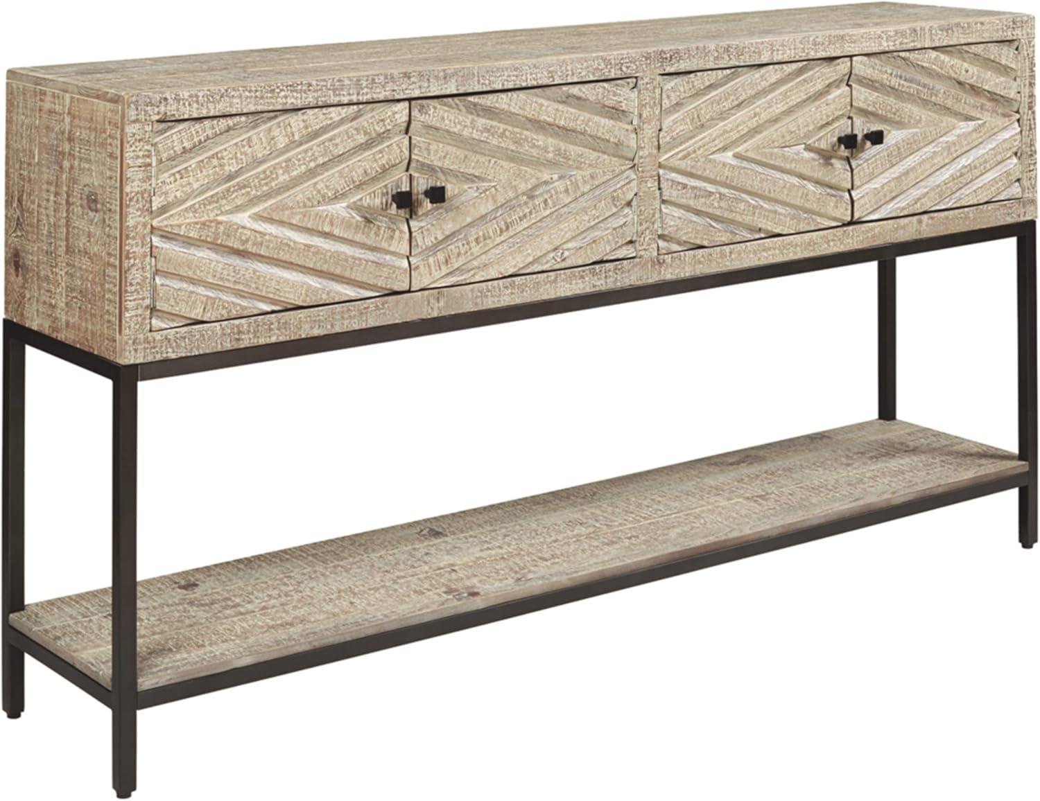 Roanley Distressed White and Black Metal Console Table with Storage