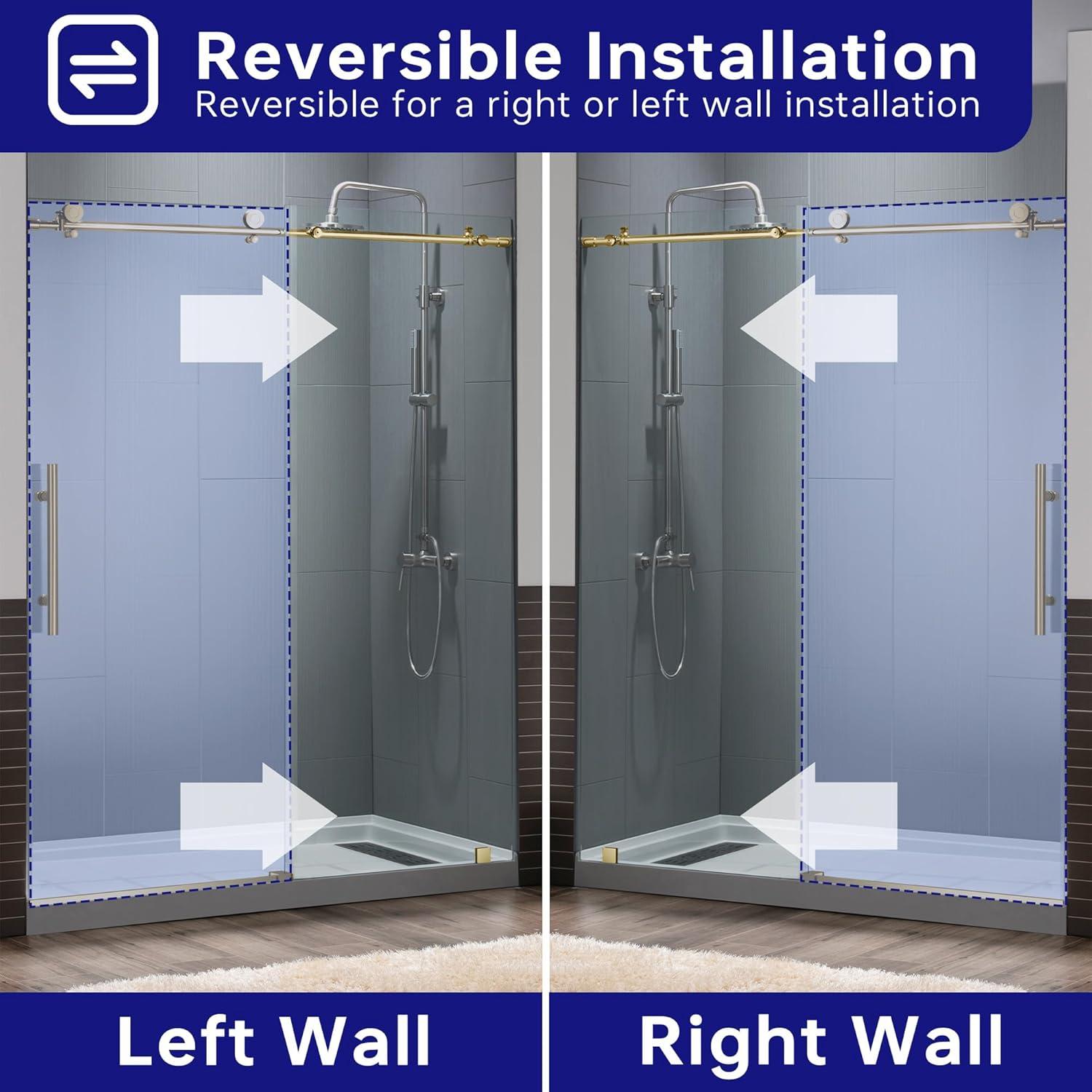 WoodBridge 56"-60" W x 76" H Single Sliding Frameless Shower Door | 3/8" (10mm) Thickened Upgrade Tempered Glass | Stainless Steel Hardware | Safe, Explosion-Resistant, Clear & Stylish, Sturdy & Durable MBSDC6076-BG