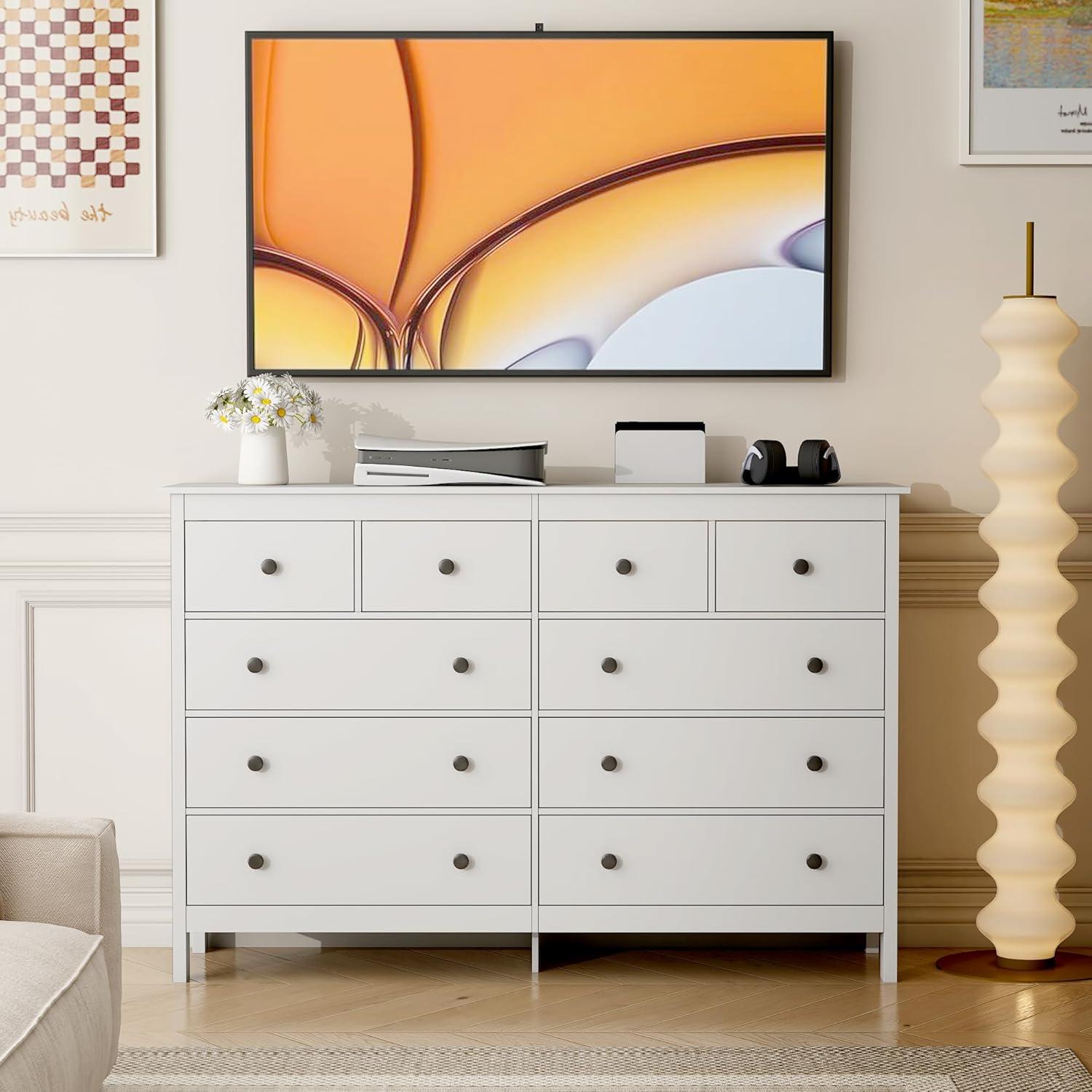 50" Modern White Dressers& Chests of Drawers, 8 Drawer Wide Dresser for Bedroom, Living Room