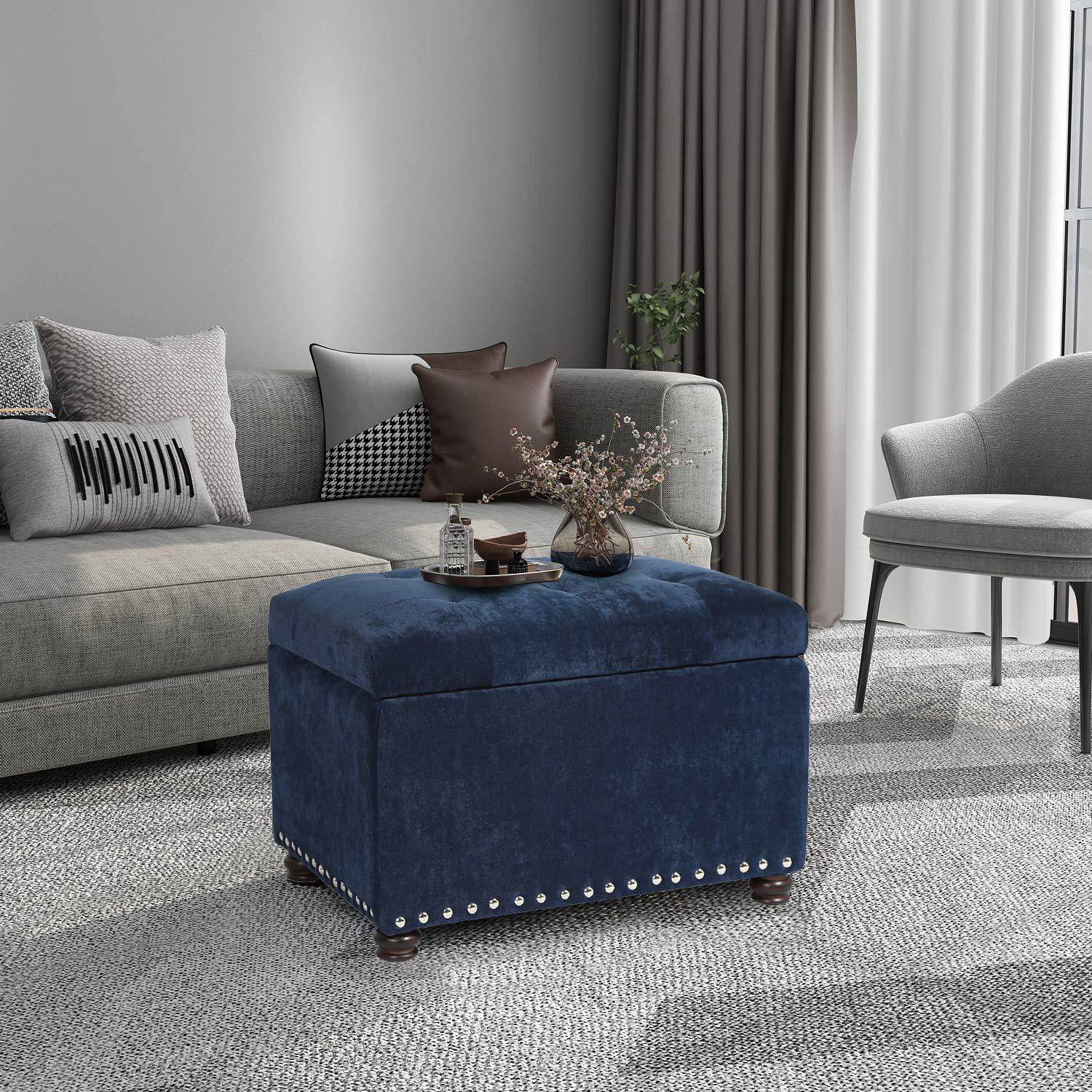 JYHOME 24" Ottoman with  for Living Room Rectangular Fabric Tufted Bench Footrest - Light Grey