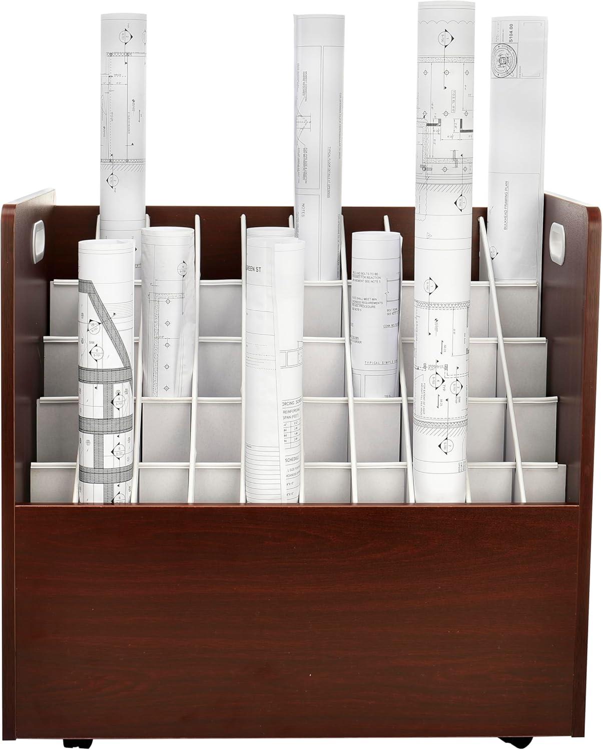 50-Compartment Mahogany Mobile Particle Board Roll File Organizer