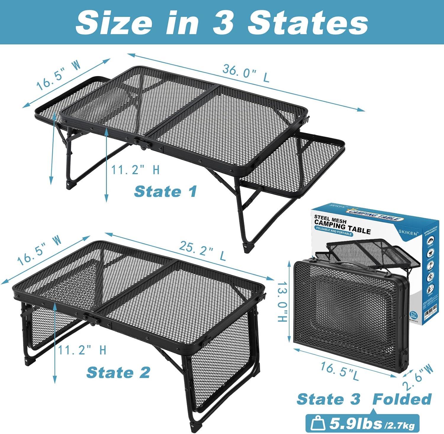 Compact Black Aluminum Folding Camping Coffee Table