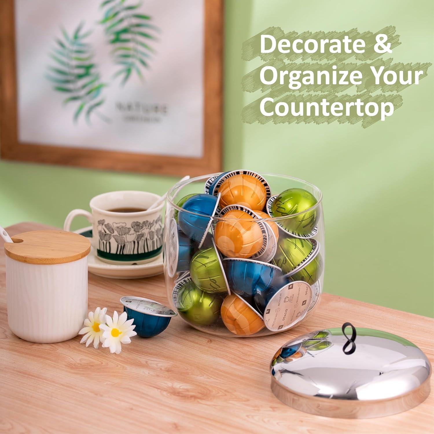 ColorLife Coffee Pod Holder, Coffee Pod Storage Compatible With 30 Nespresso Vertuo Pods, Glass K Cup Organizer For Counter, Espresso Capsule Holder For Keurig Kpod