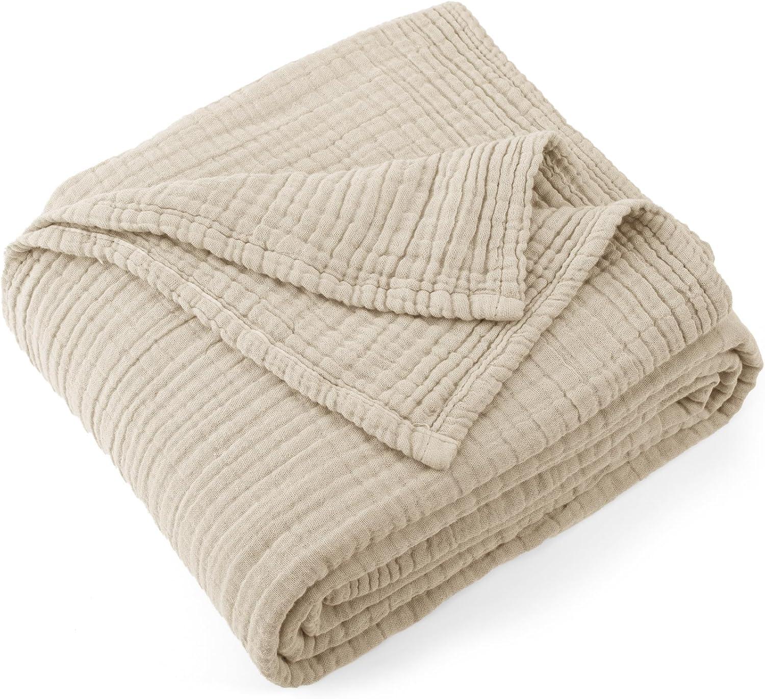 Carriediosa 100% Cotton Muslin Throw Blanket Gauze Blankets for Adults Soft Throws for Bed and Couch, 50" x 70" Khaki