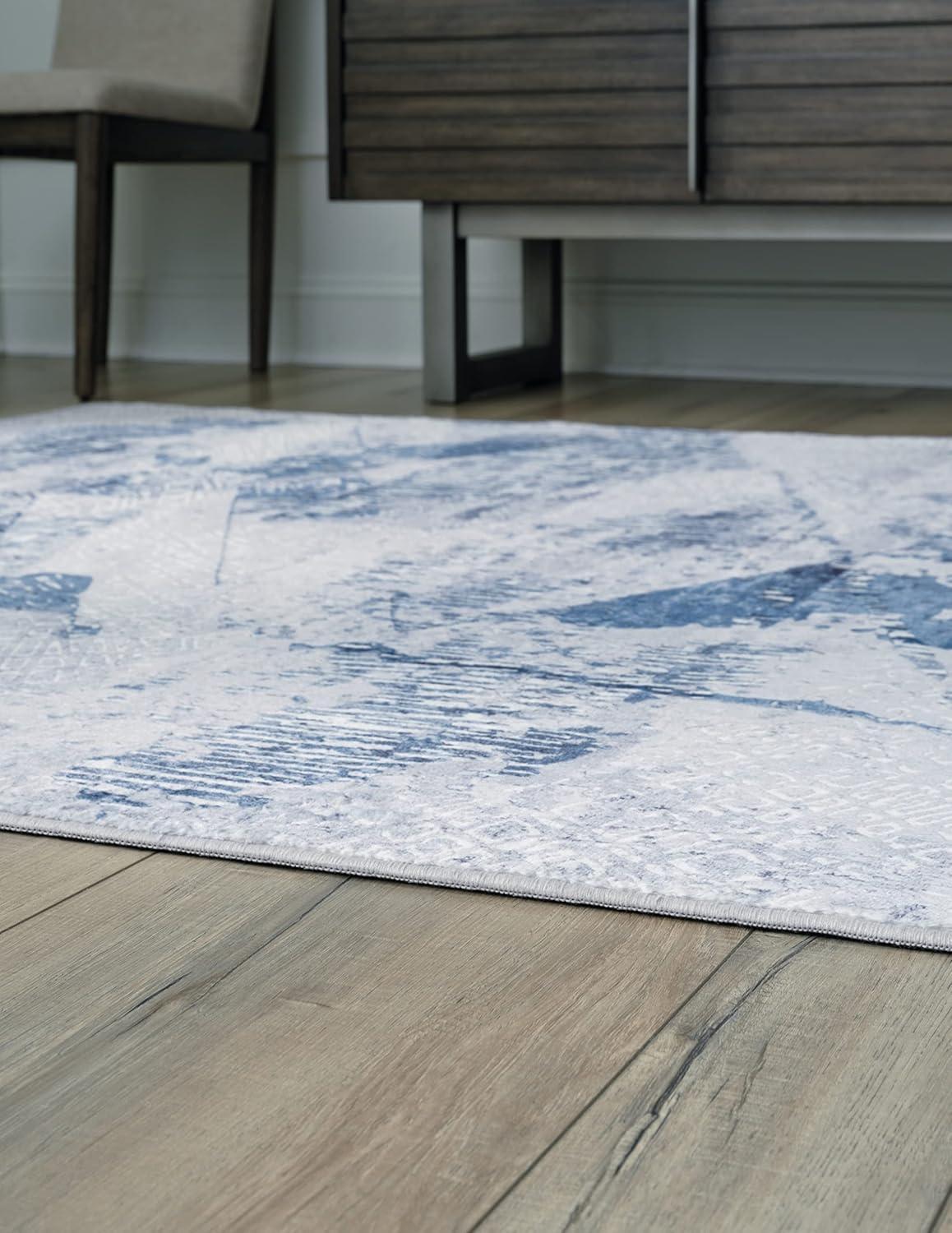 Large Blue and Gray Abstract Faux Fur Area Rug