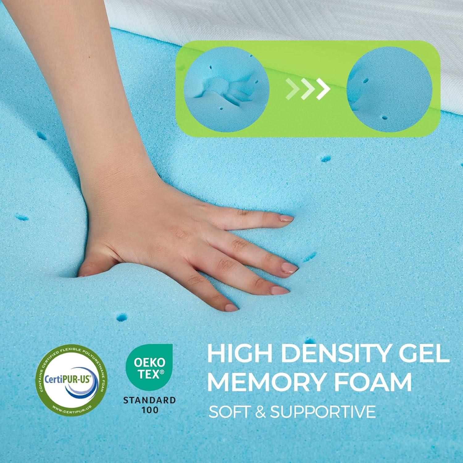 3 Inch Queen Memory Foam Mattress Topper, Bamboo Fiber Washable Cover, Gel Mattress Topper Pressure Relief Bed Topper, Adjustable Corner Straps, CertiPUR-US Certified