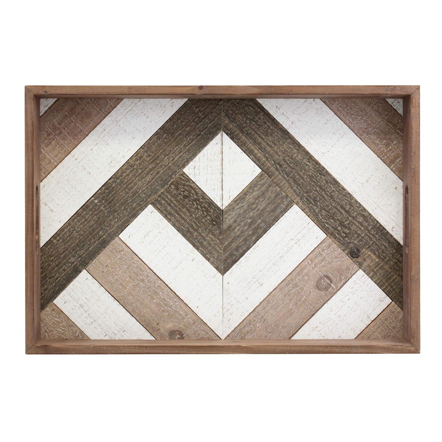 Stonebriar 18.1" x 12.3" Solid Wood Tray with Decorative Geometric Base, Brown