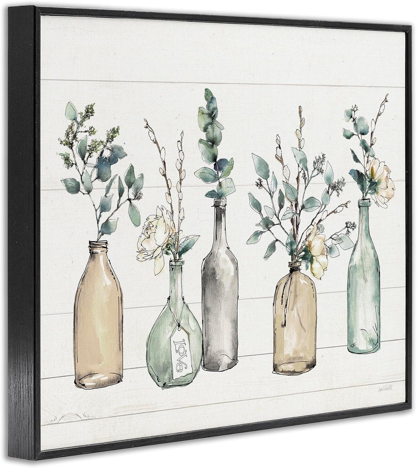 Abstract Floral Bottles Print on Canvas with Black Frame