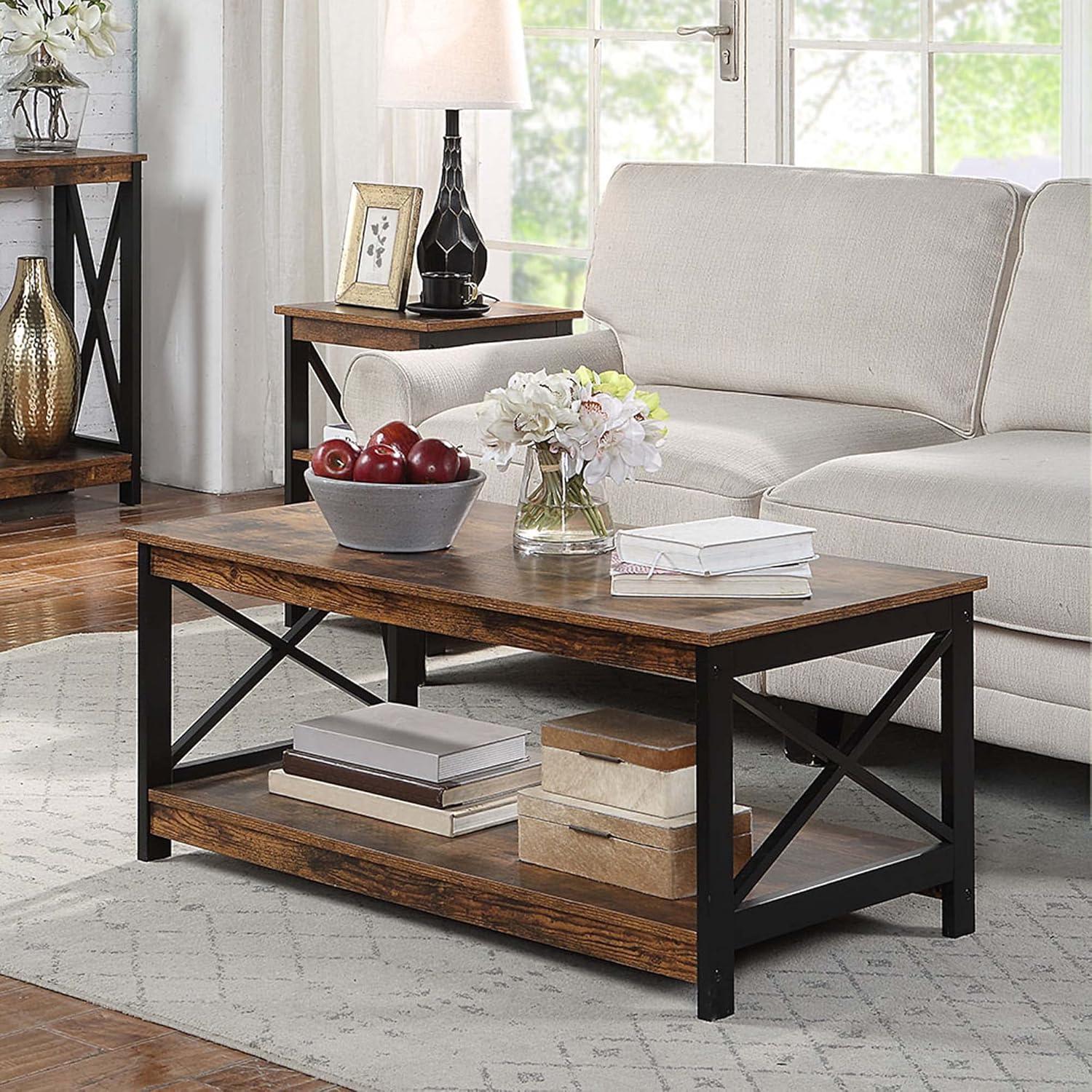 Convenience Concepts Oxford Coffee Table with Shelf, Barnwood/Black