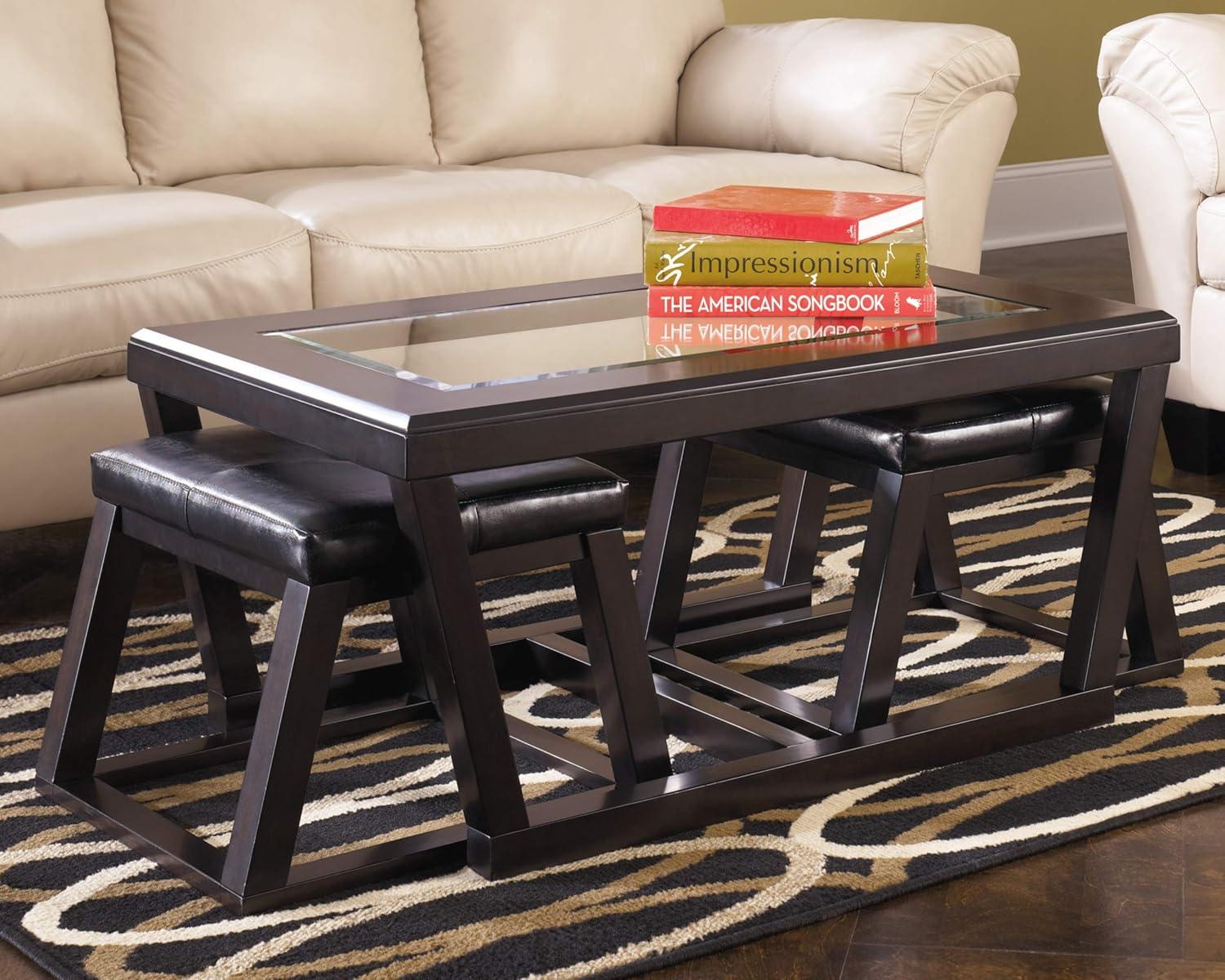 Contemporary Kelton Dark Brown Coffee Table with Nesting Stools