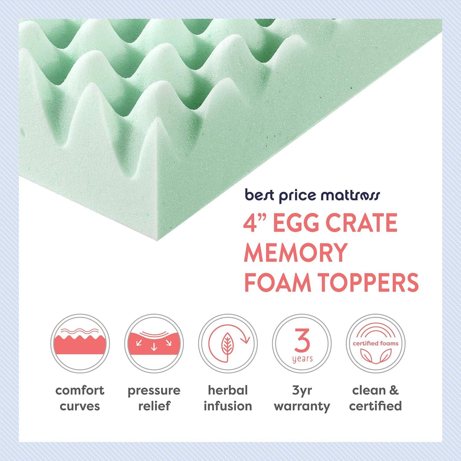 Full Size Green Egg Crate Memory Foam Mattress Topper