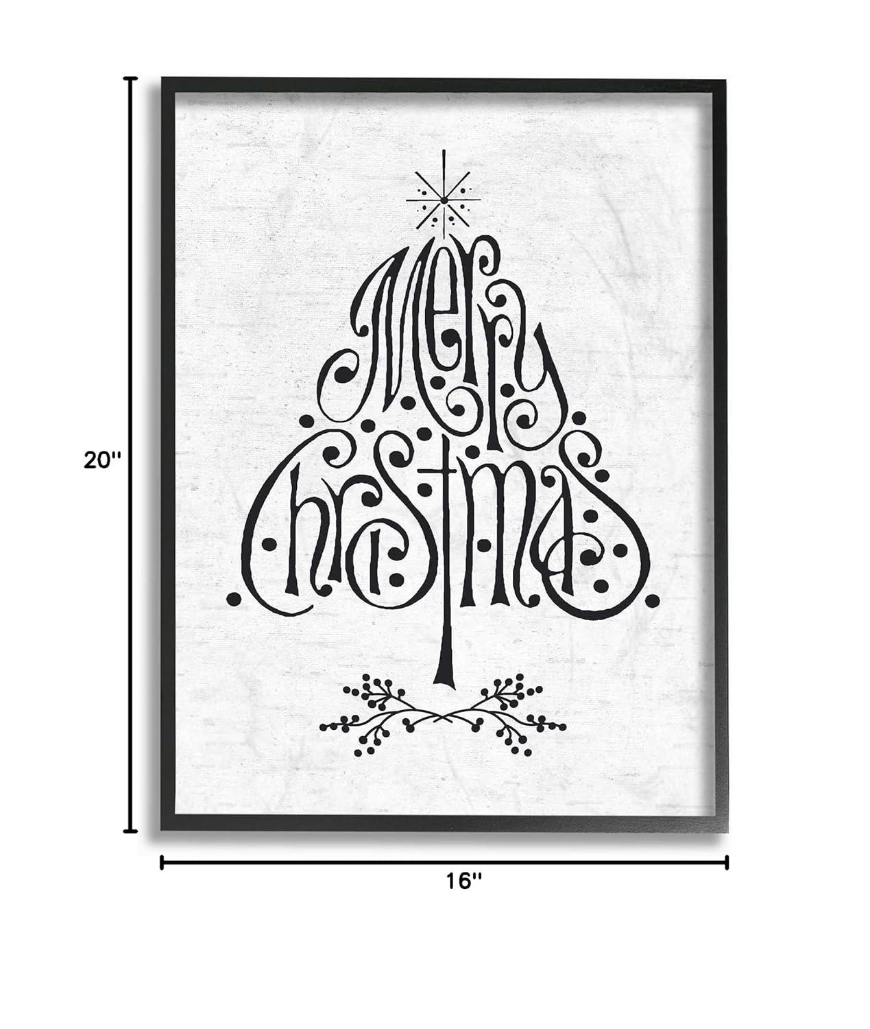 The Stupell Home Decor Collection Holiday Merry Christmas Black and White Typography Tree Oversized Framed Giclee Texturized Art, 16 x 1.5 x 20