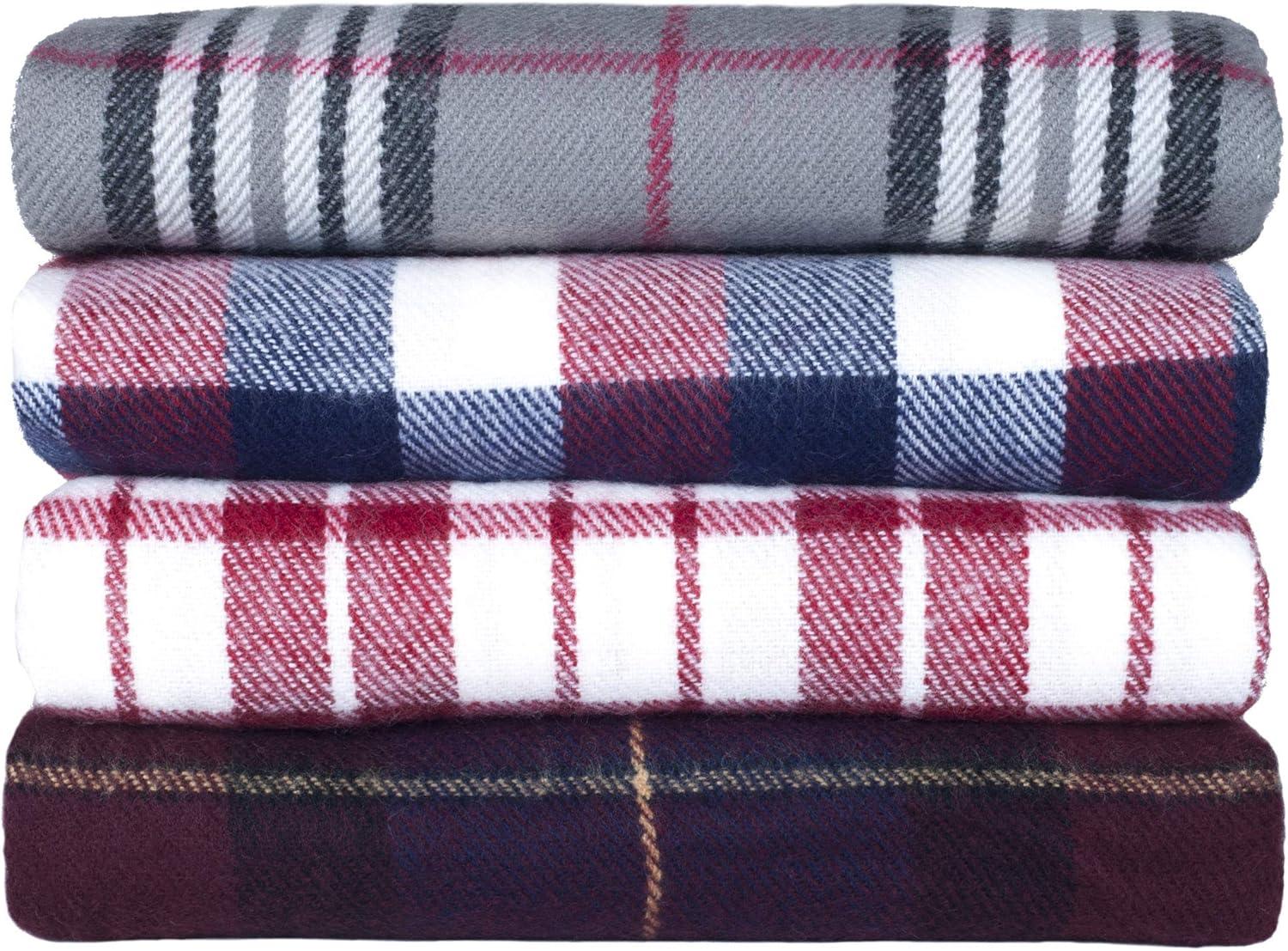 Blue and Red Plaid Wool Throw Blanket with Tassels