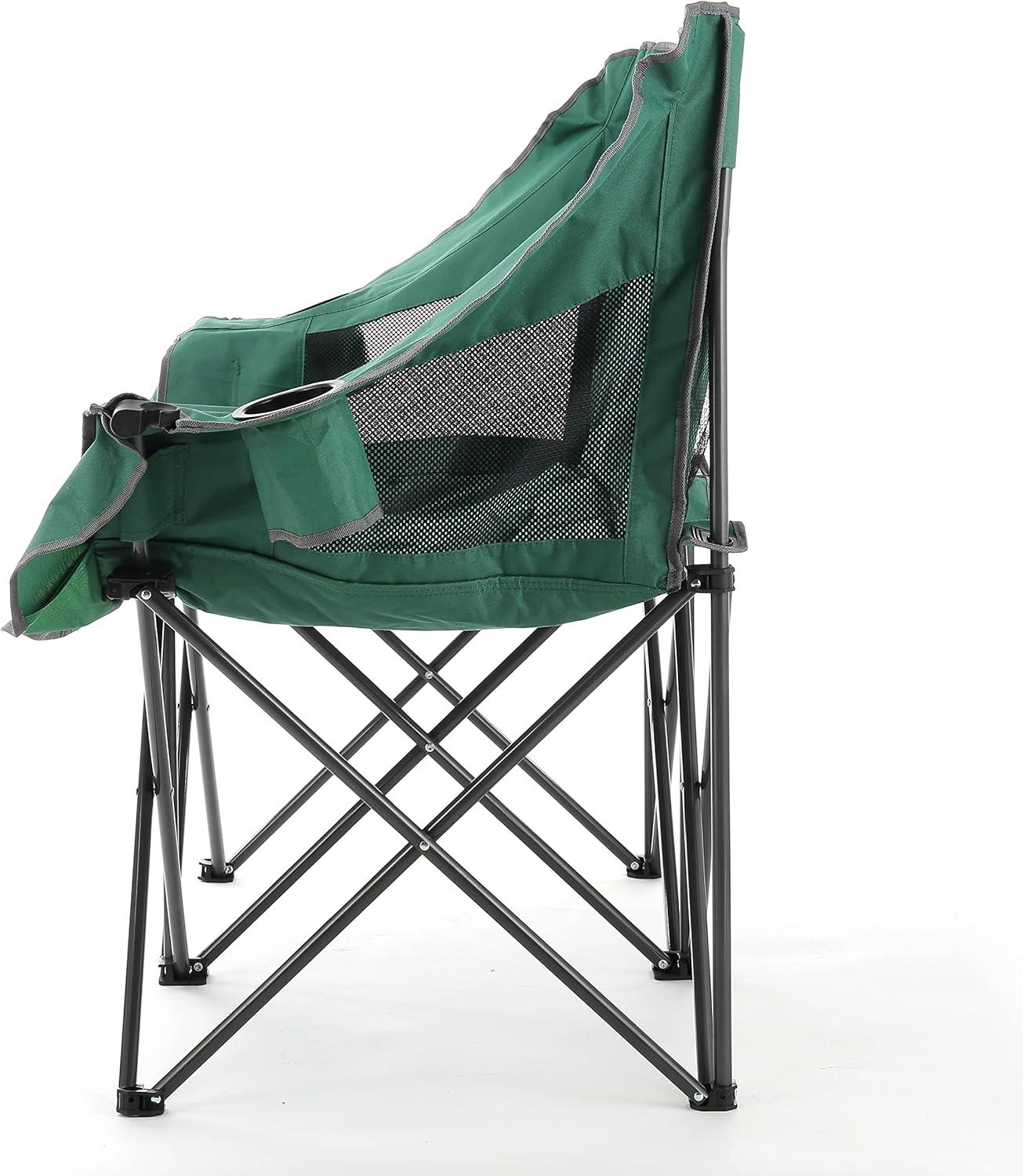 Arrowhead Outdoor Portable Folding Double Duo Camping Chair Loveseat Couch w/ 2 Cup & Wine Glass Holder, Supports up to 500lbs (Forest Green)