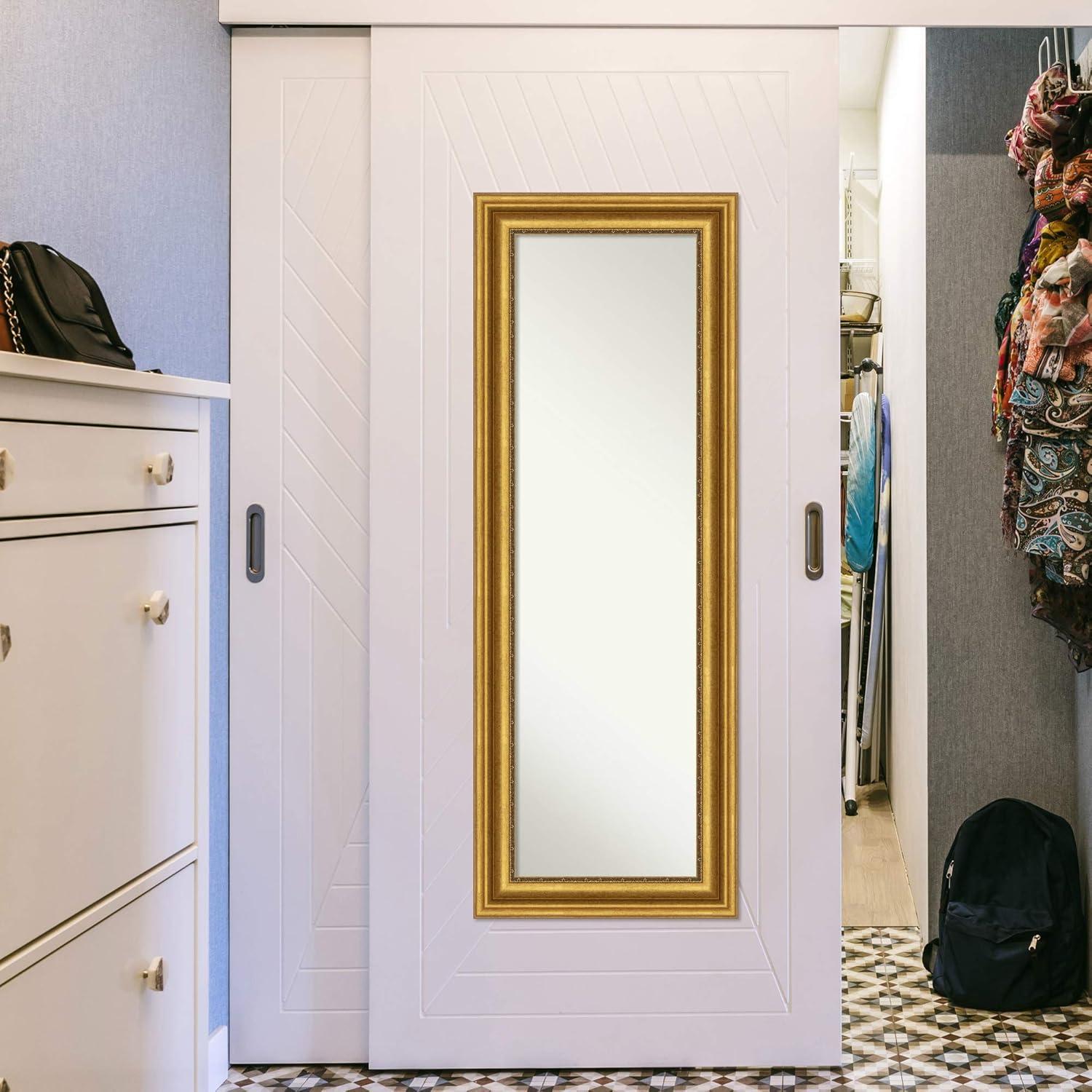 20" x 54" Non-Beveled Parlor Gold Full Length on The Door Mirror - Amanti Art: Includes Hooks, Polystyrene Frame, No Assembly Required