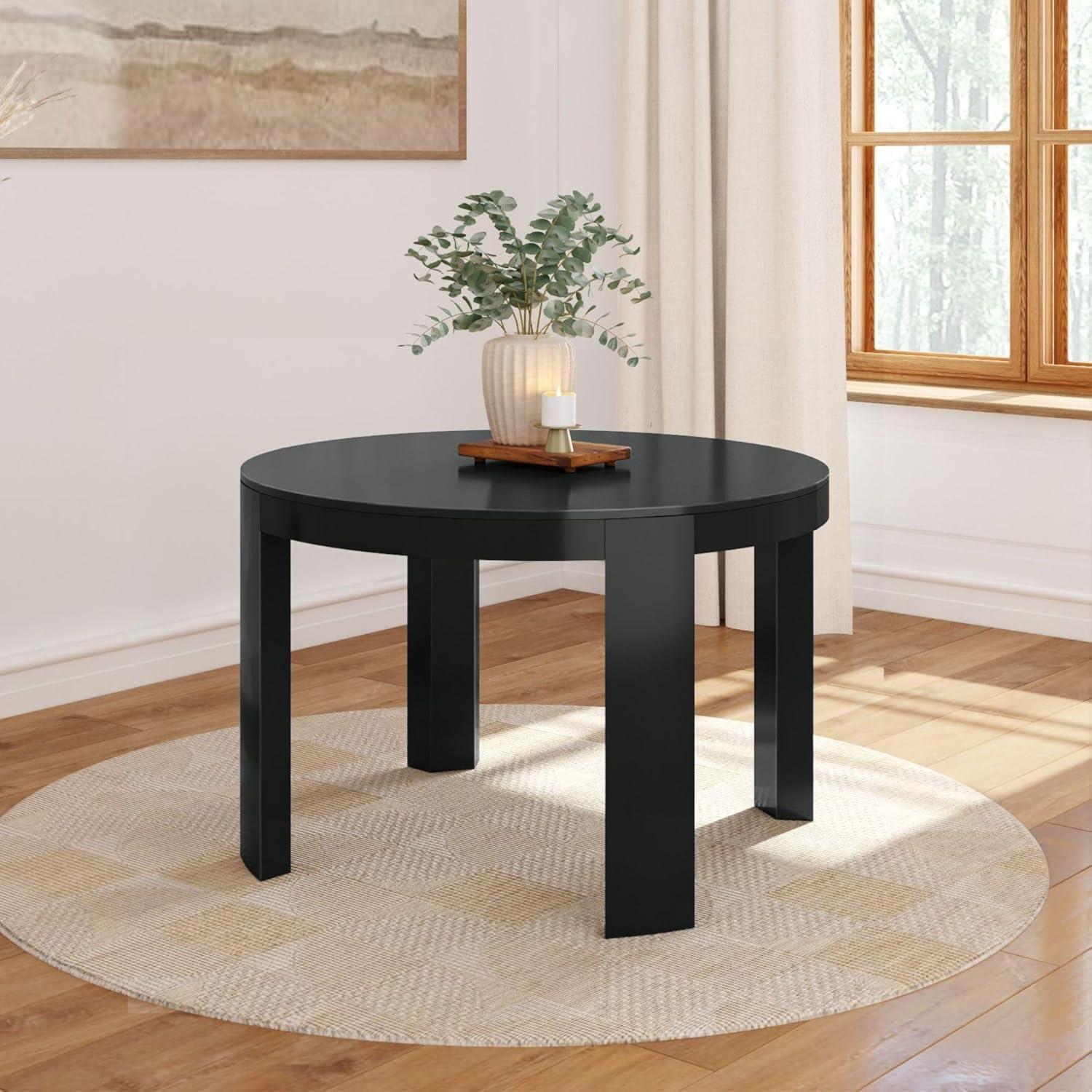 Contour Black Solid Wood Round Dining Table, 47 Inch