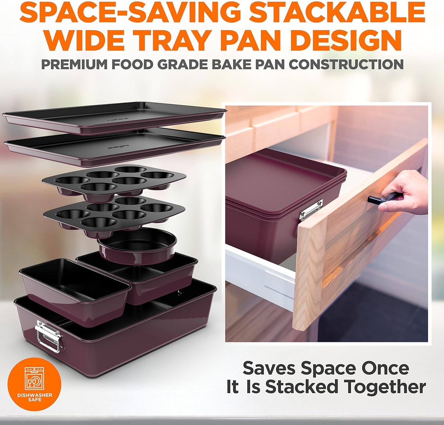 NutriChef 8-Piece Plum Nonstick Stackable Bakeware Set