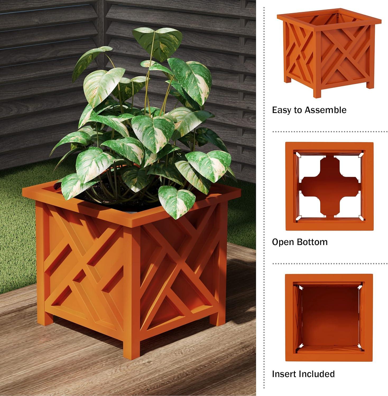 Terracotta Square Lattice Outdoor Planter Boxes Set of 2