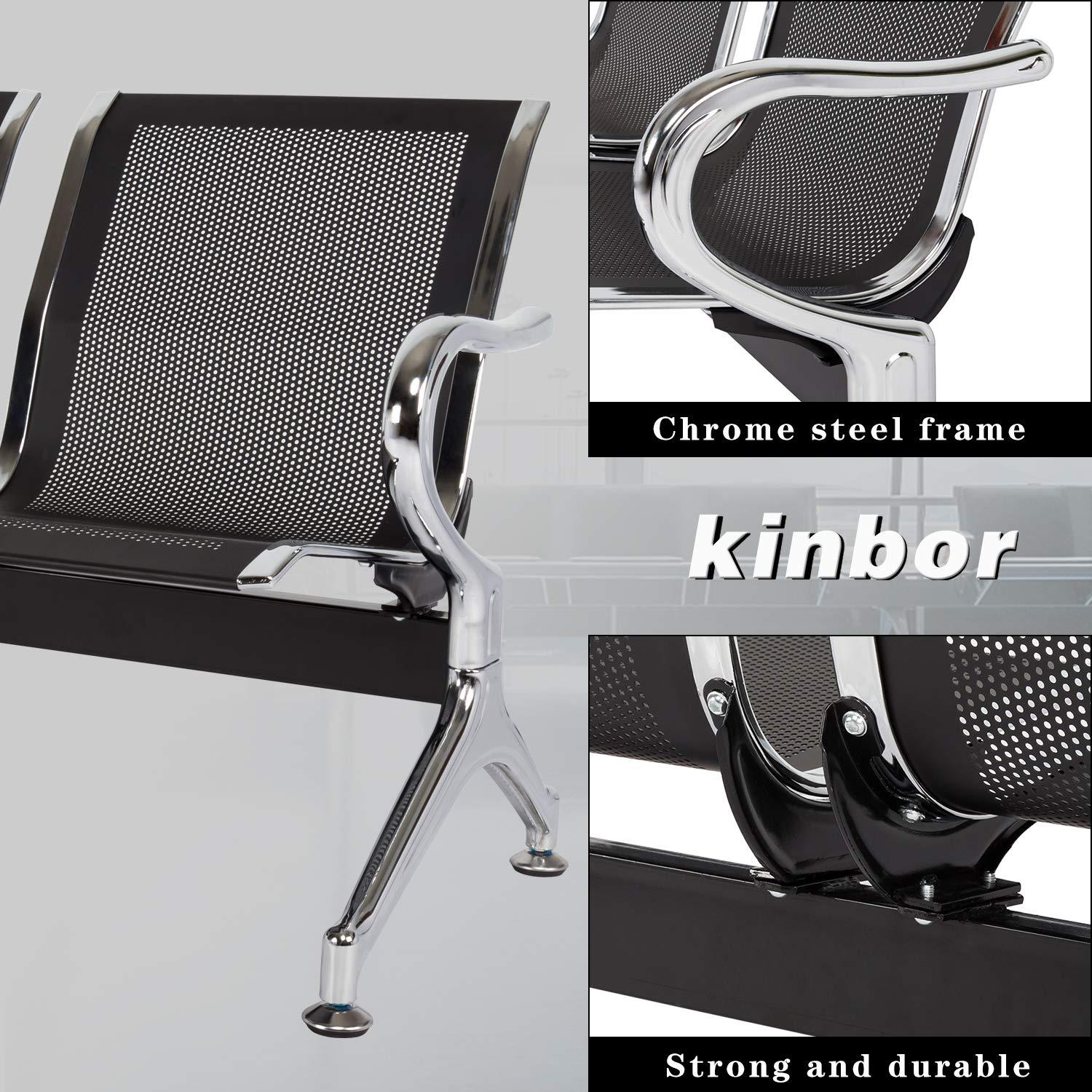 Kinbor Waiting Room Chairs, 3-Seat Reception Chairs Office Guest Waiting Furniture Bench Seating for Airport Bank Hospital, Black