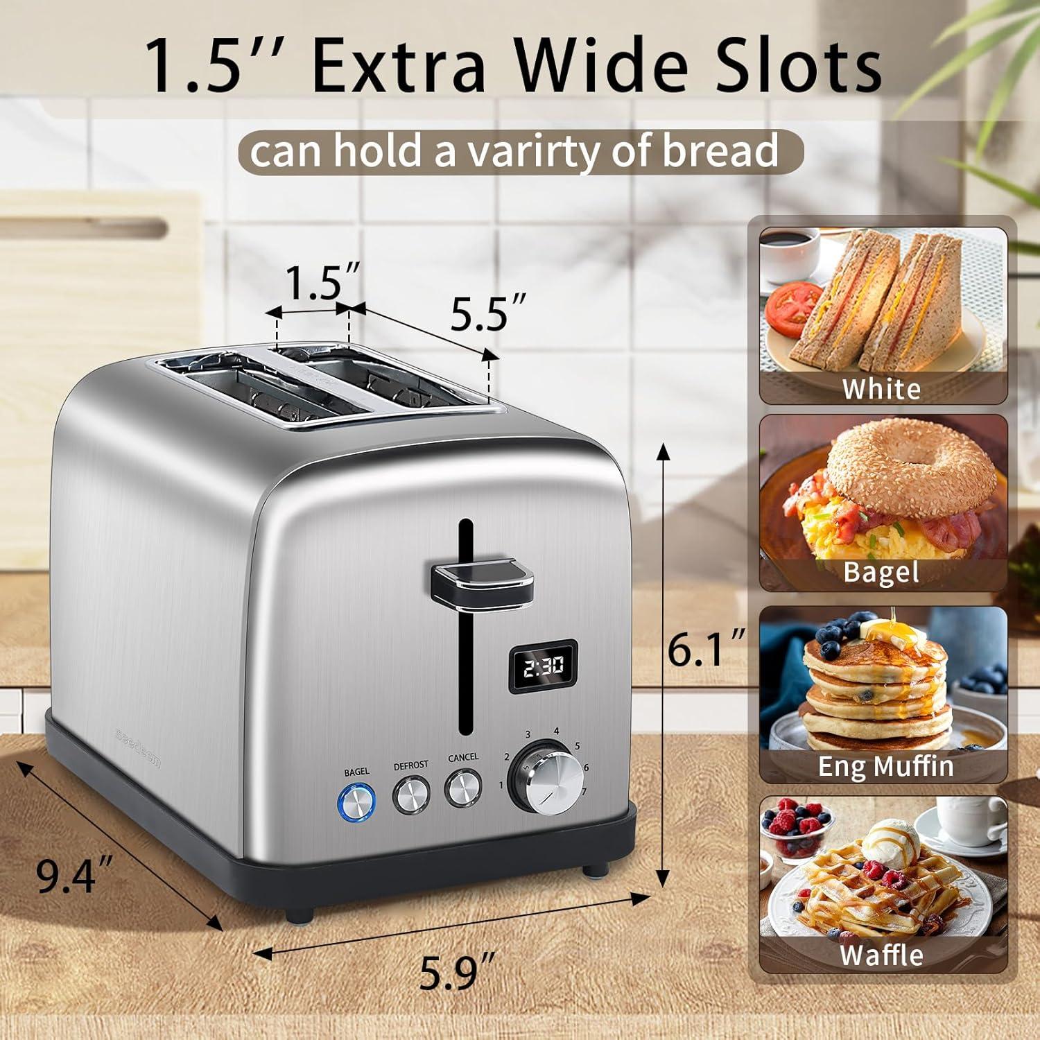 Stainless Steel 2-Slice Digital Toaster with LCD Display