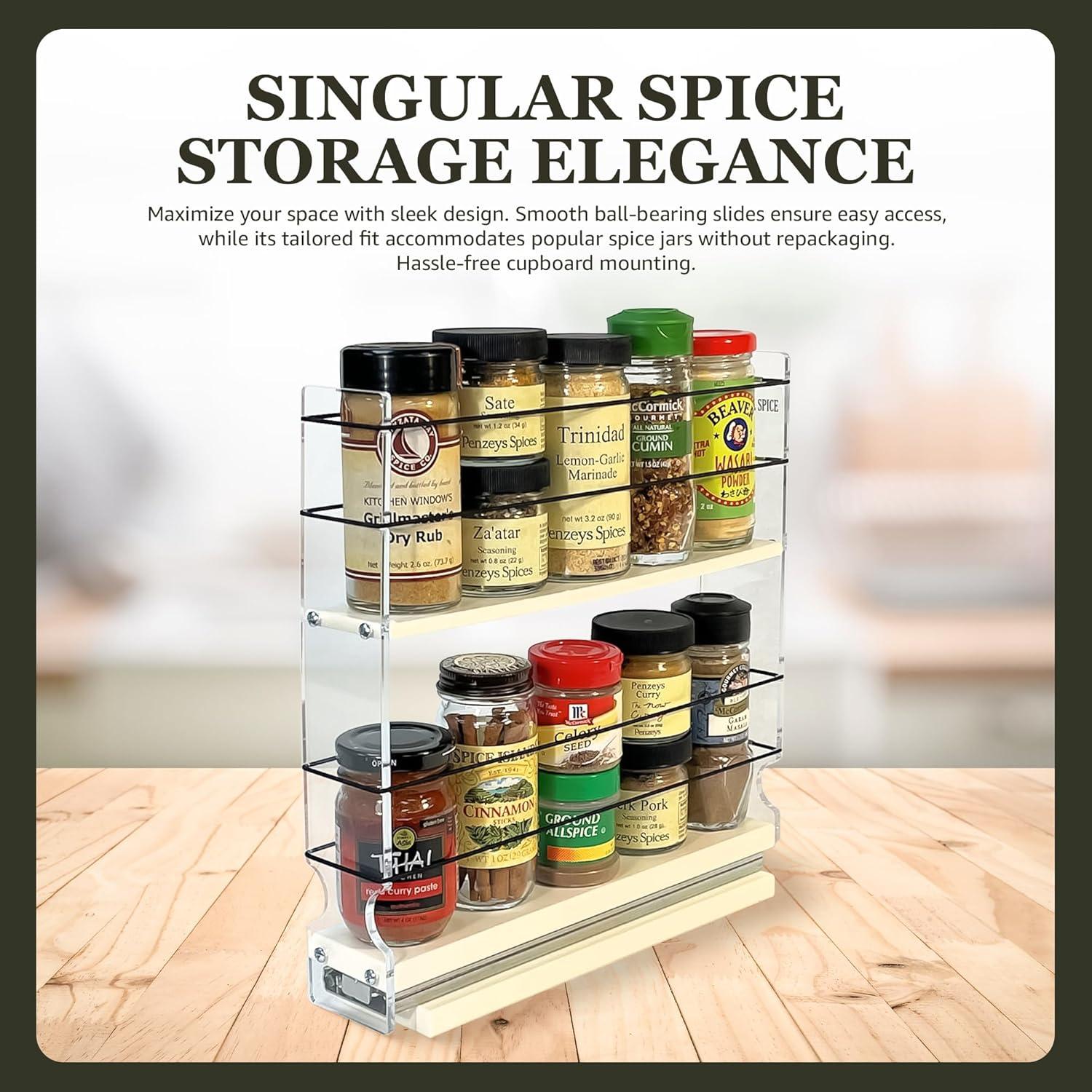 10 Capacity 2.1" Wide Drawer 2 Tier Spice Rack with Flex-Sides Best Fit in 12" High Space